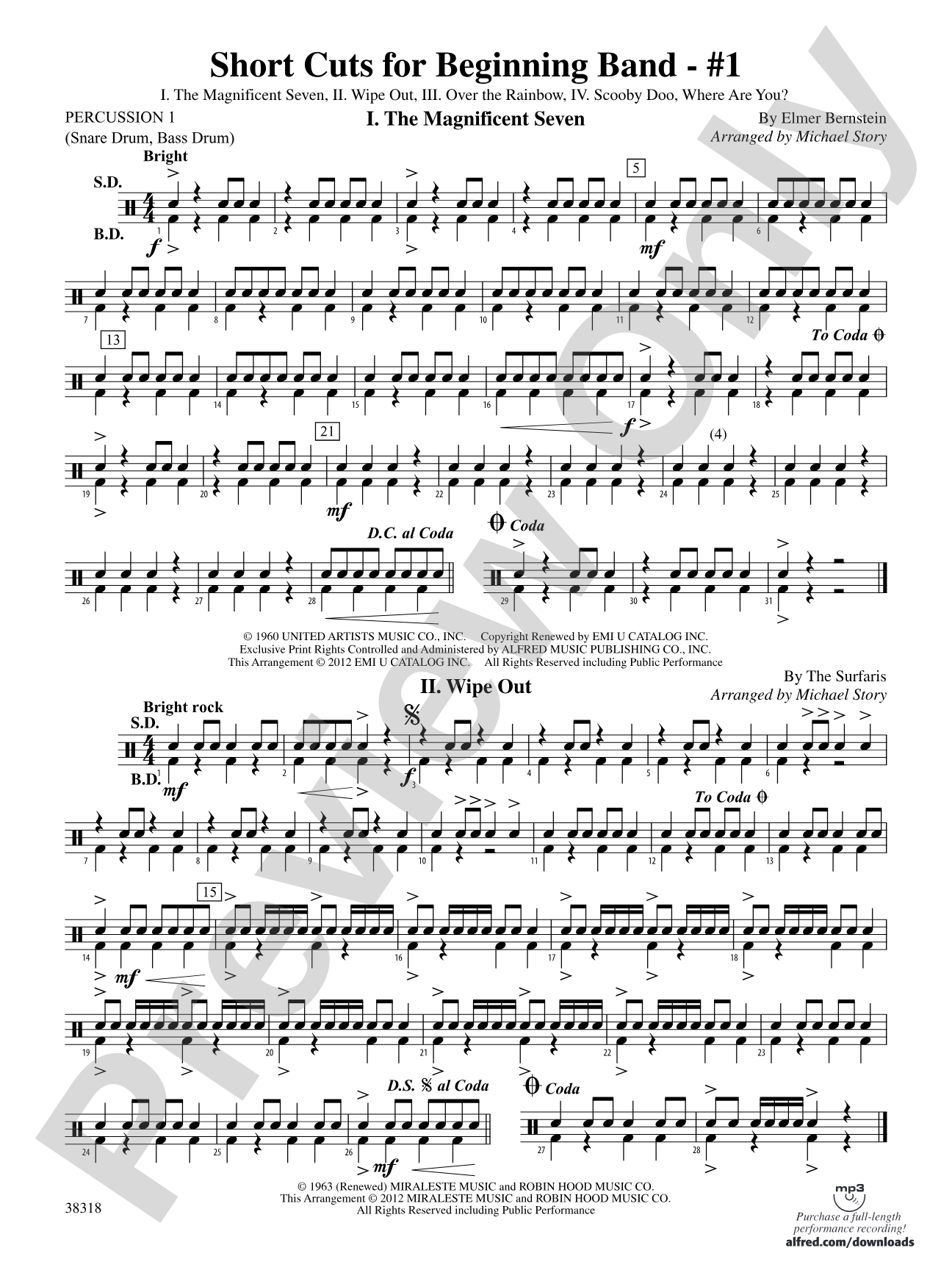Short Cuts for Beginning Band -- #1: 1st Percussion