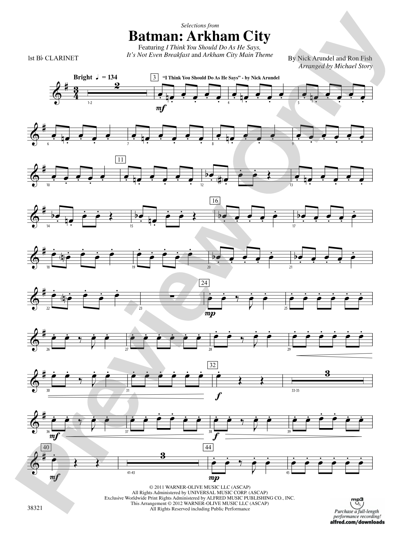 Batman: Arkham City, Selections from: 1st B-flat Clarinet
