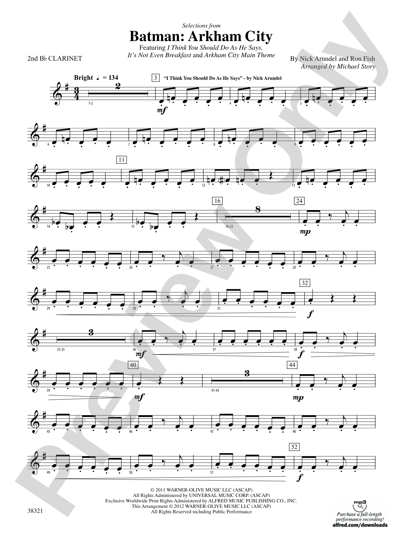 Batman: Arkham City, Selections from: 2nd B-flat Clarinet