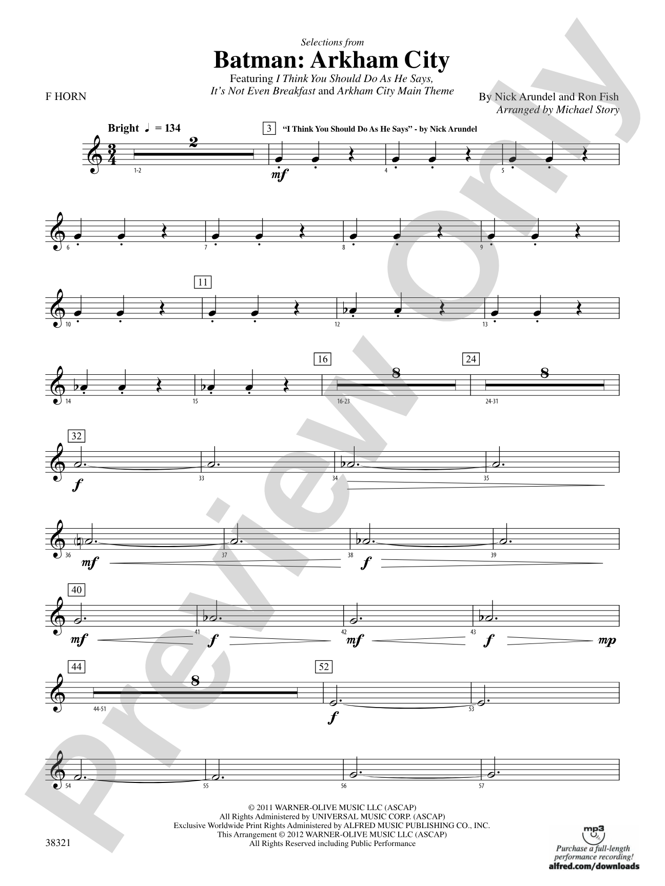 Batman: Arkham City, Selections from: 1st F Horn
