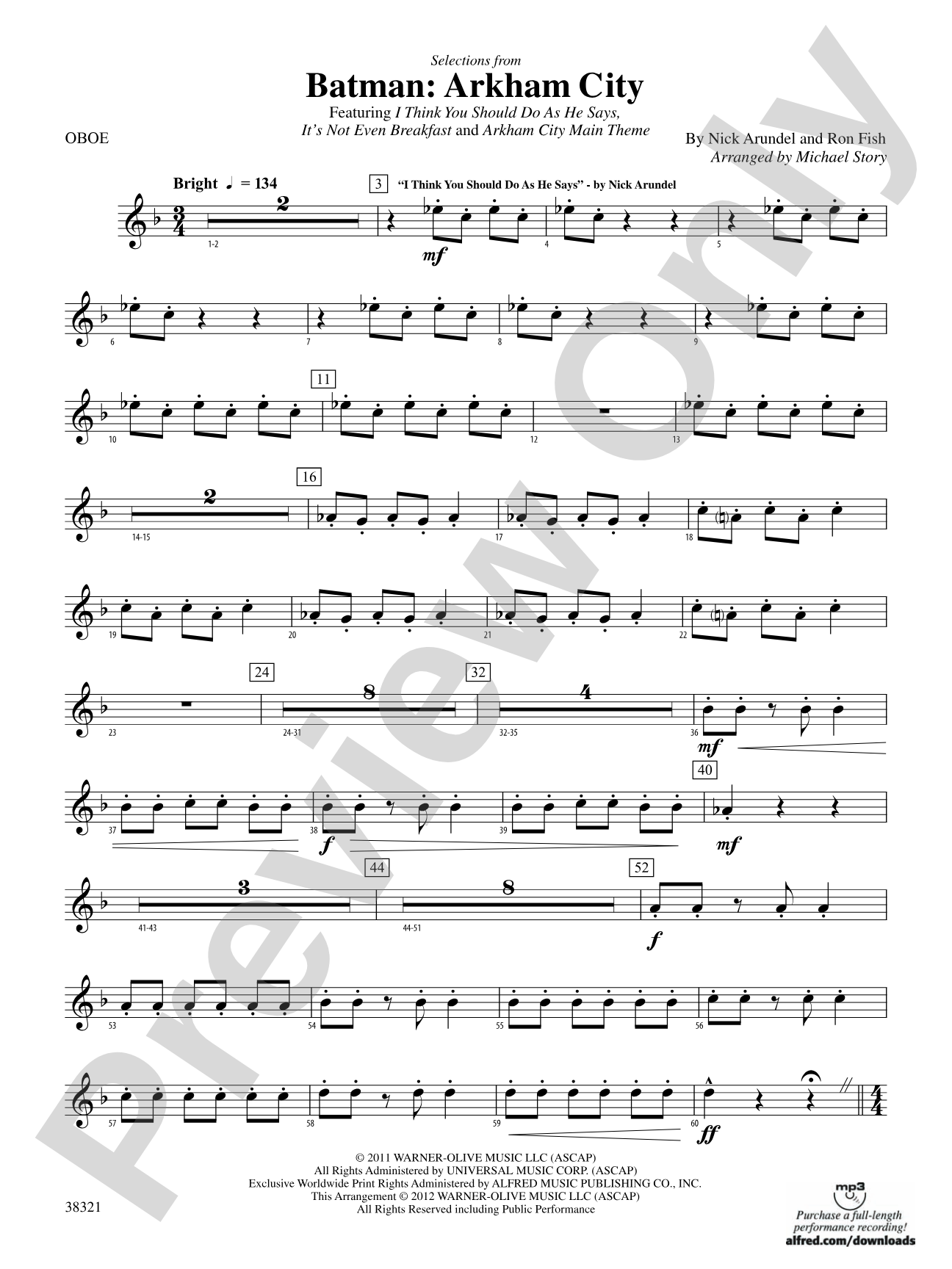 Batman: Arkham City, Selections from: Oboe