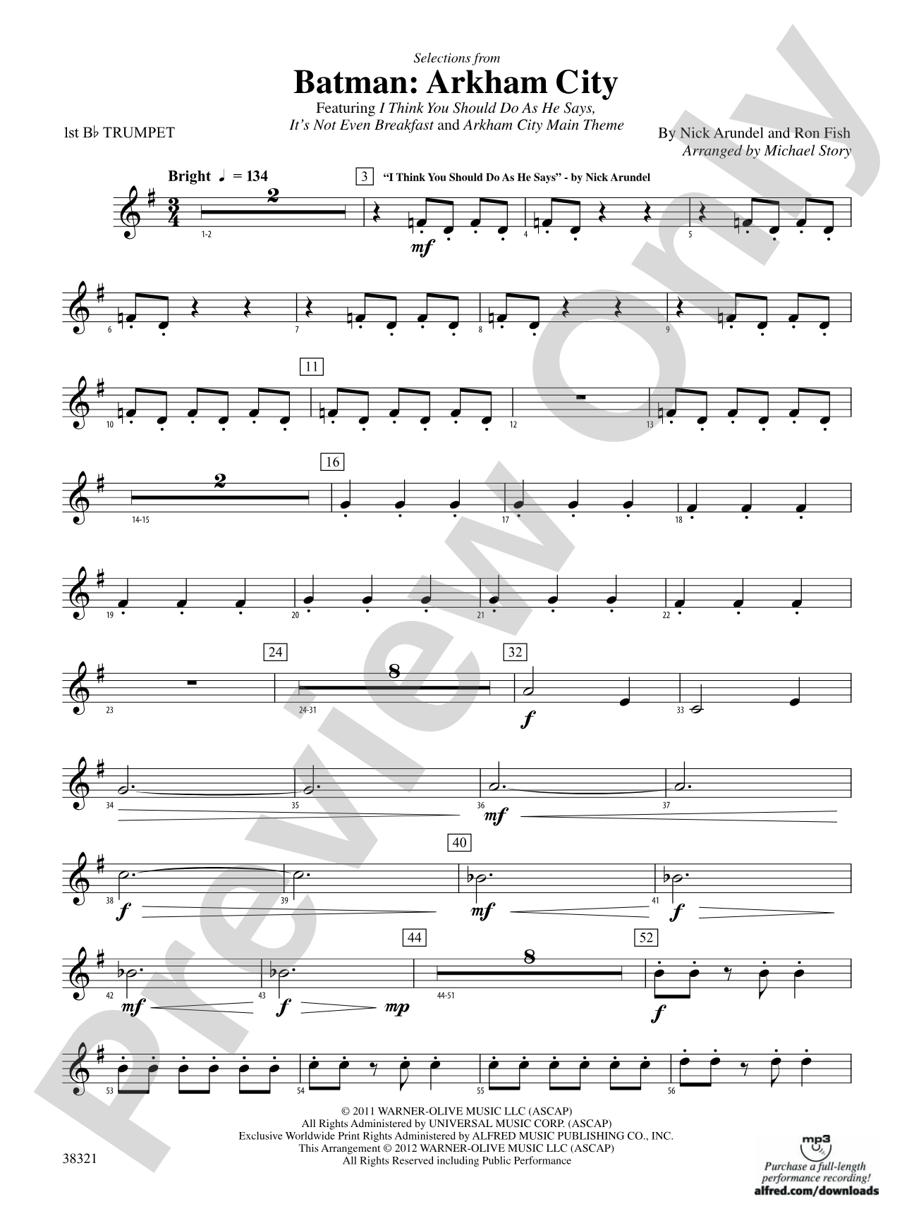 Batman: Arkham City, Selections from: 1st B-flat Trumpet