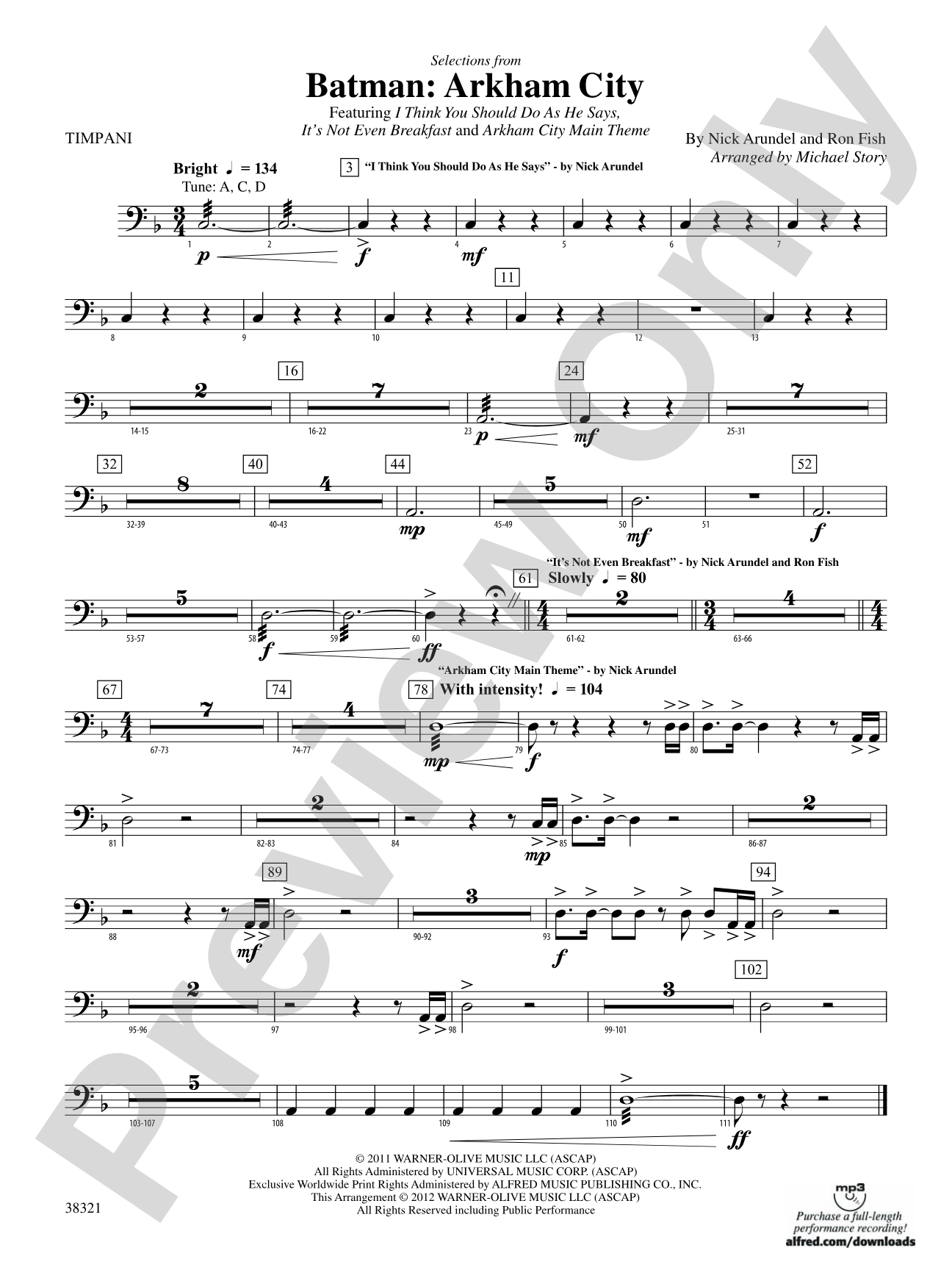 Batman: Arkham City, Selections from: Timpani