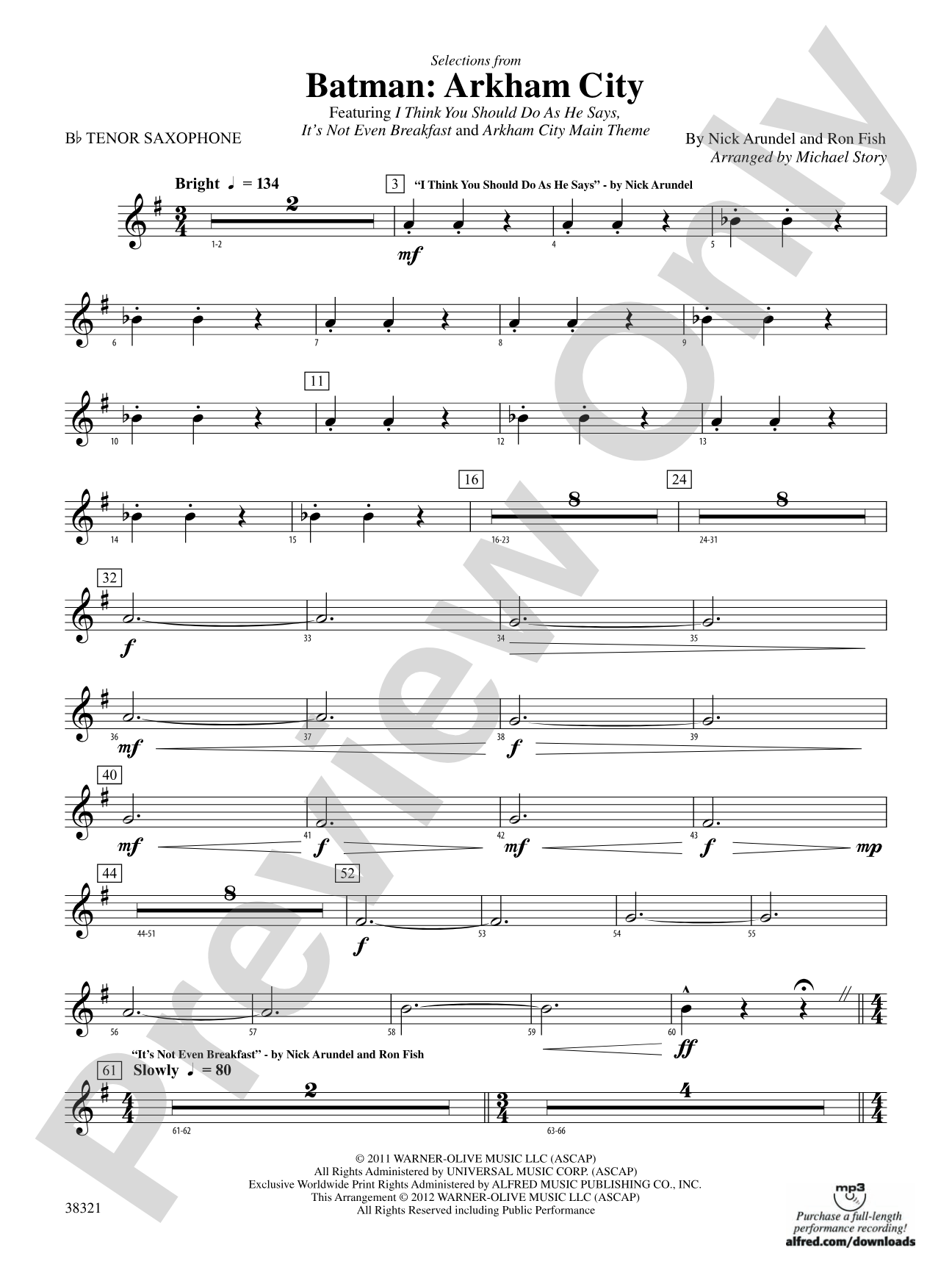 Batman: Arkham City, Selections from: B-flat Tenor Saxophone