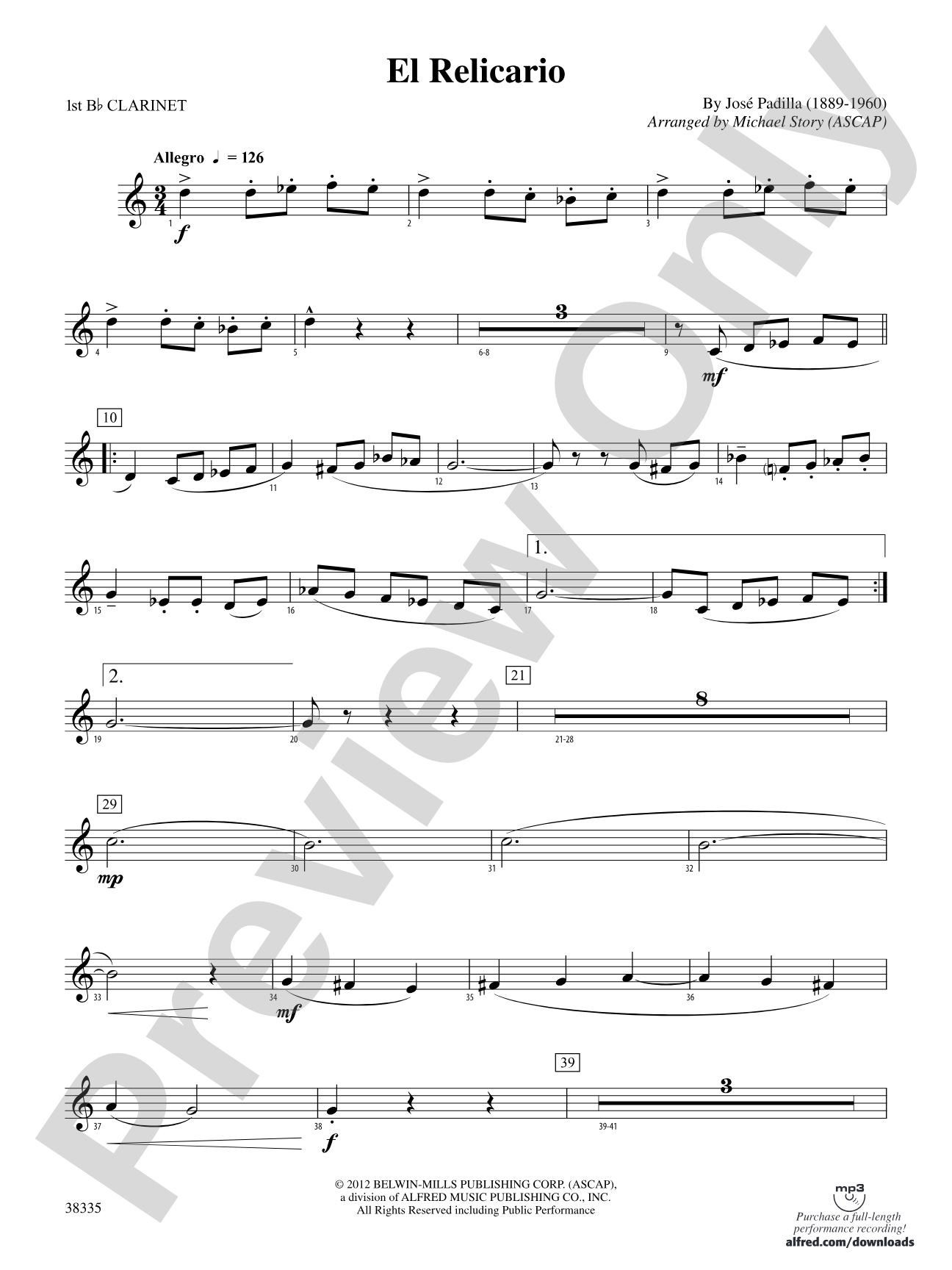 El Relicario: 1st B-flat Clarinet