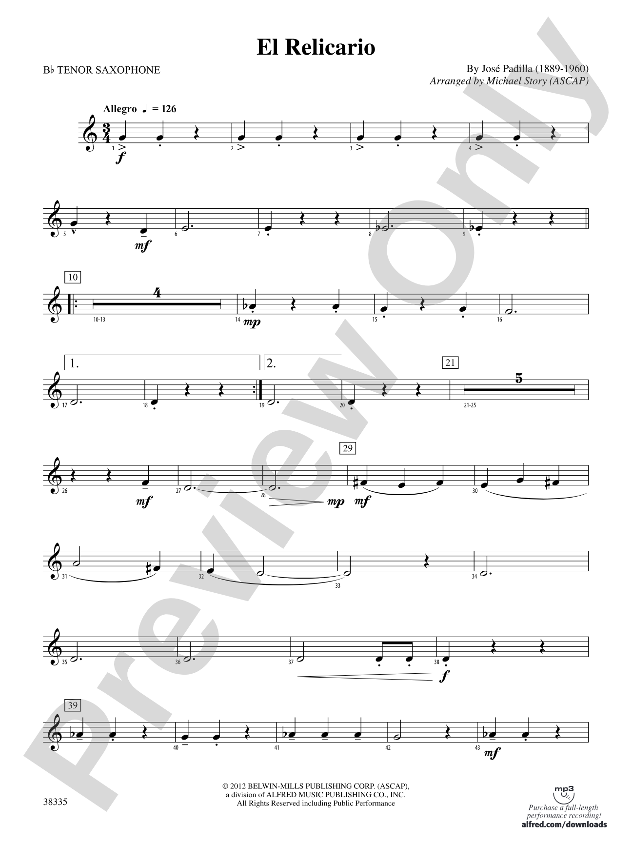 El Relicario: B-flat Tenor Saxophone