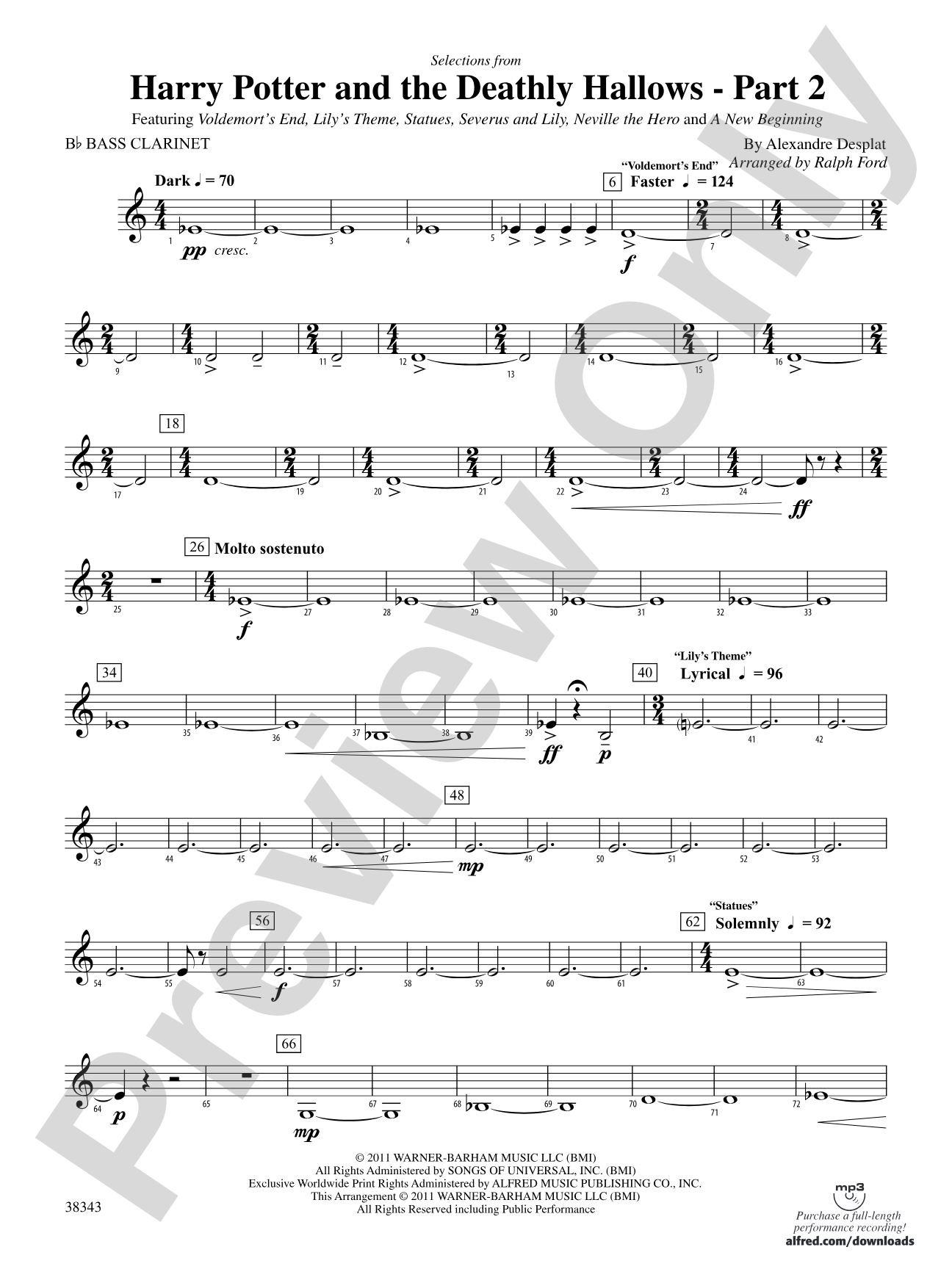 Harry Potter and the Deathly Hallows, Part 2, Selections from: B-flat Bass Clarinet