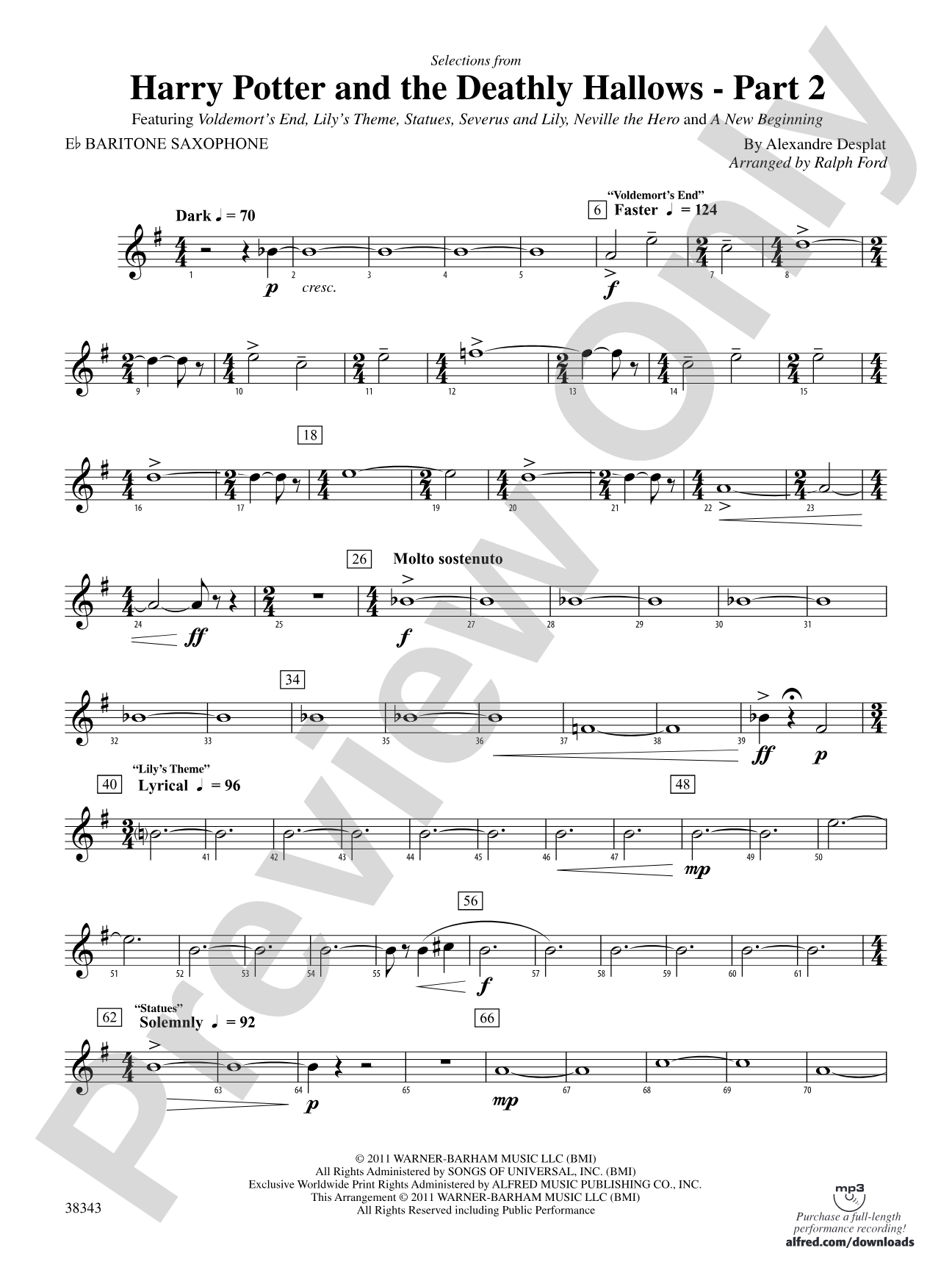 Harry Potter and the Deathly Hallows, Part 2, Selections from: E-flat Baritone Saxophone