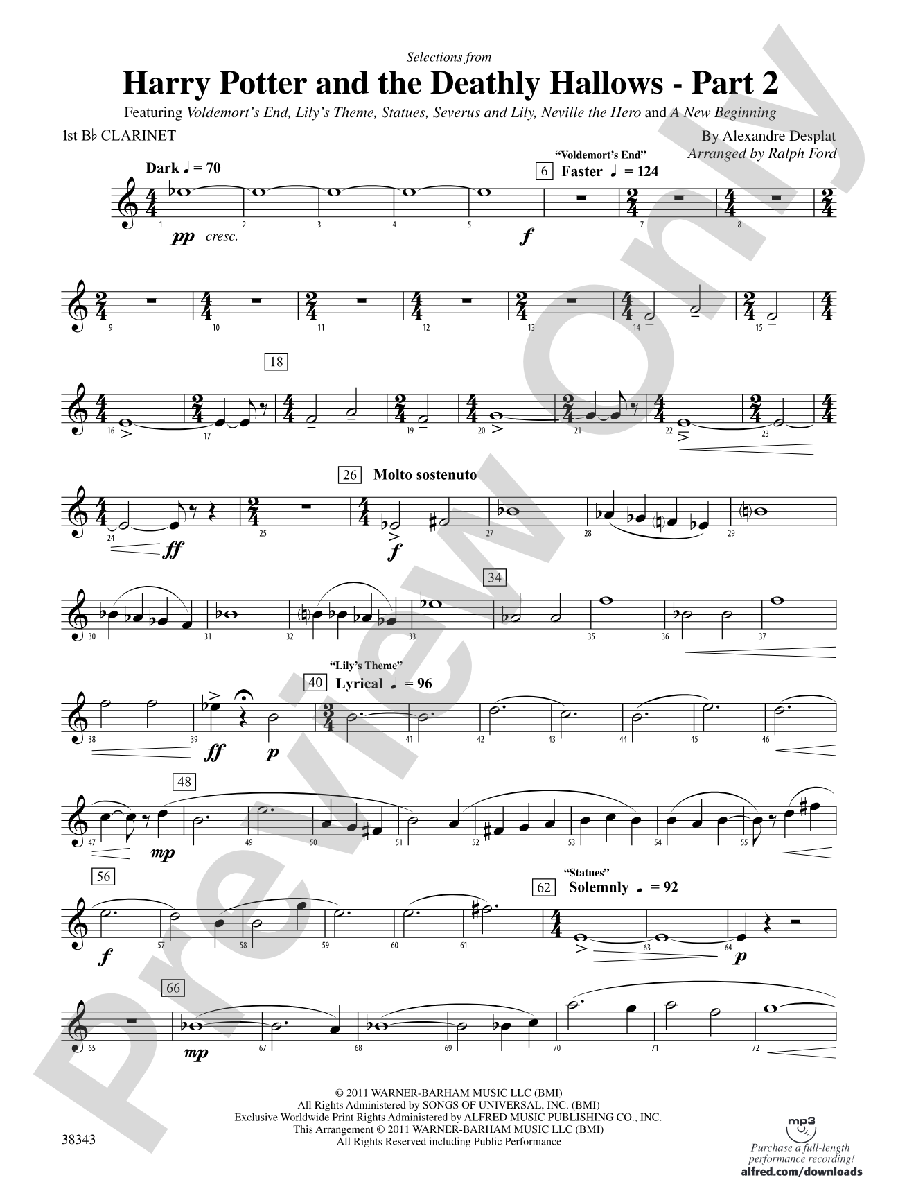 Harry Potter and the Deathly Hallows, Part 2, Selections from: 1st B-flat Clarinet
