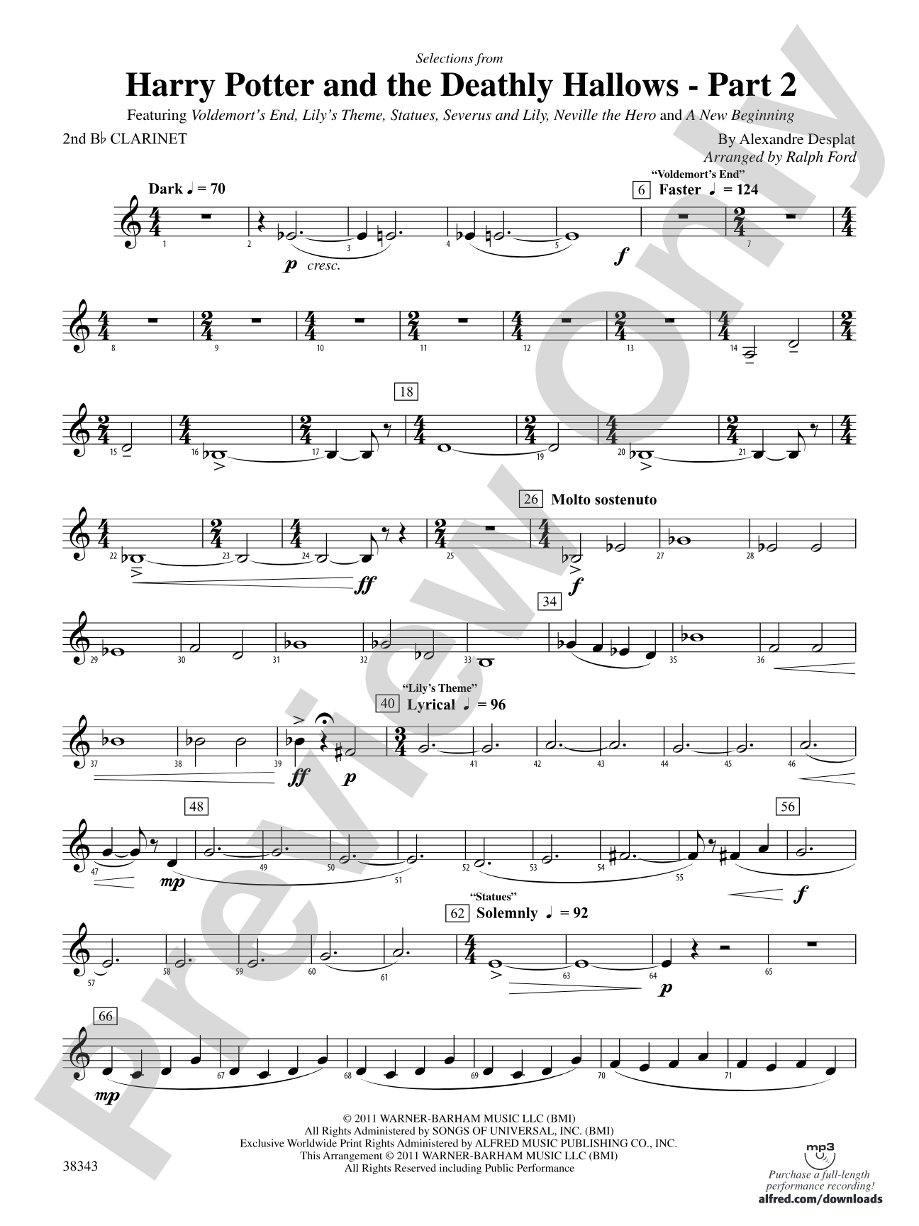 Harry Potter and the Deathly Hallows, Part 2, Selections from: 2nd B-flat Clarinet