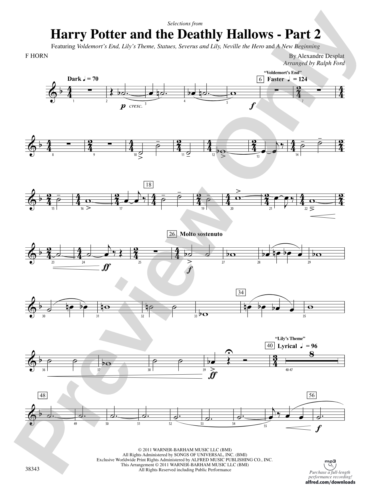 Harry Potter and the Deathly Hallows, Part 2, Selections from: 1st F Horn