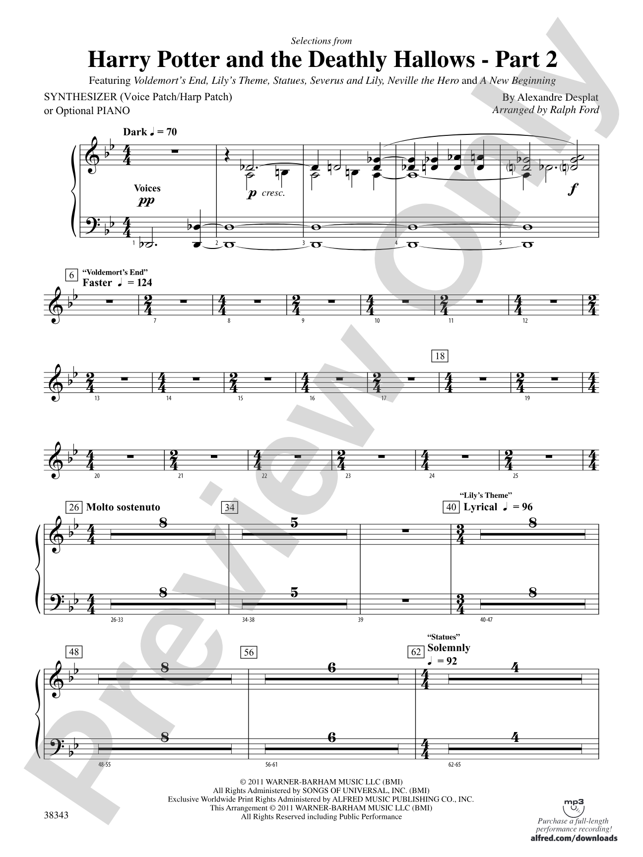 Harry Potter and the Deathly Hallows, Part 2, Selections from: Piano Accompaniment