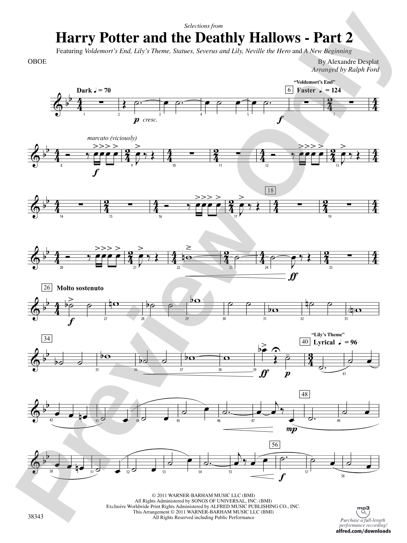 Harry Potter and the Deathly Hallows, Part 2, Selections from: Oboe