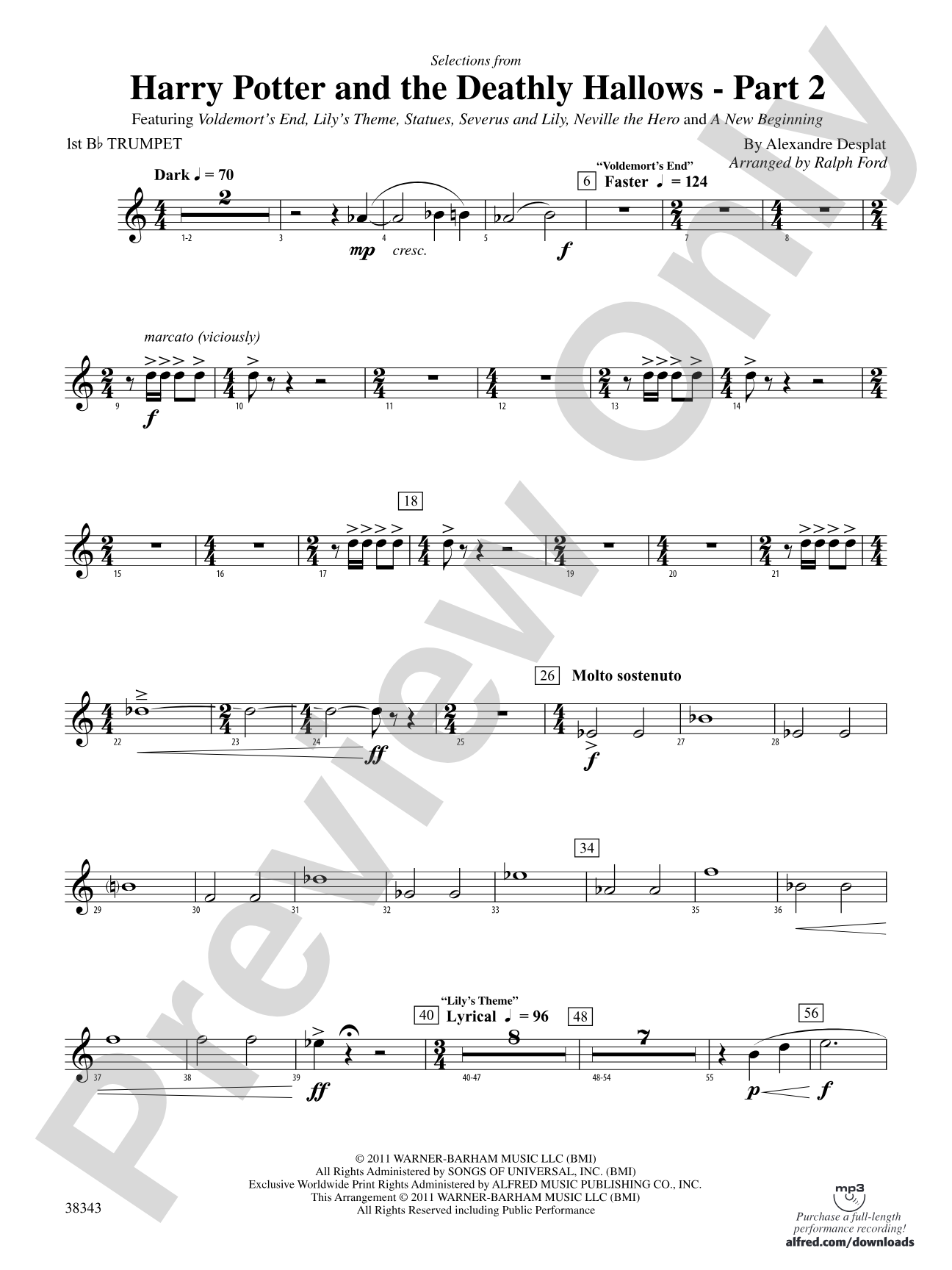 Harry Potter and the Deathly Hallows, Part 2, Selections from: 1st B-flat Trumpet