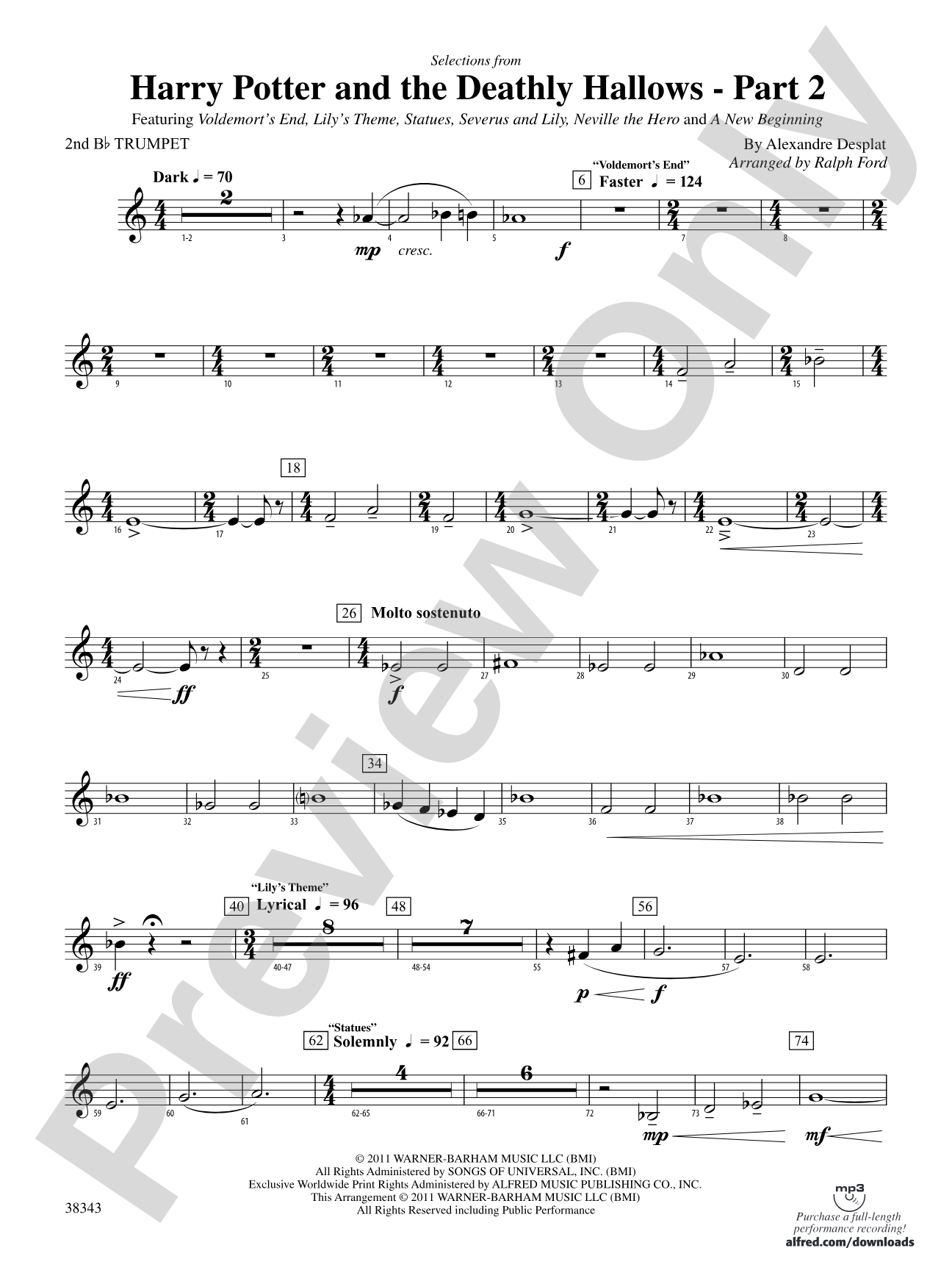 Harry Potter and the Deathly Hallows, Part 2, Selections from: 2nd B-flat Trumpet