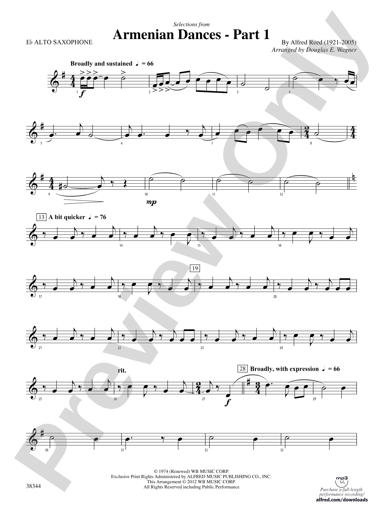 Armenian Dances, Part 1, Selections from: E-flat Alto Saxophone