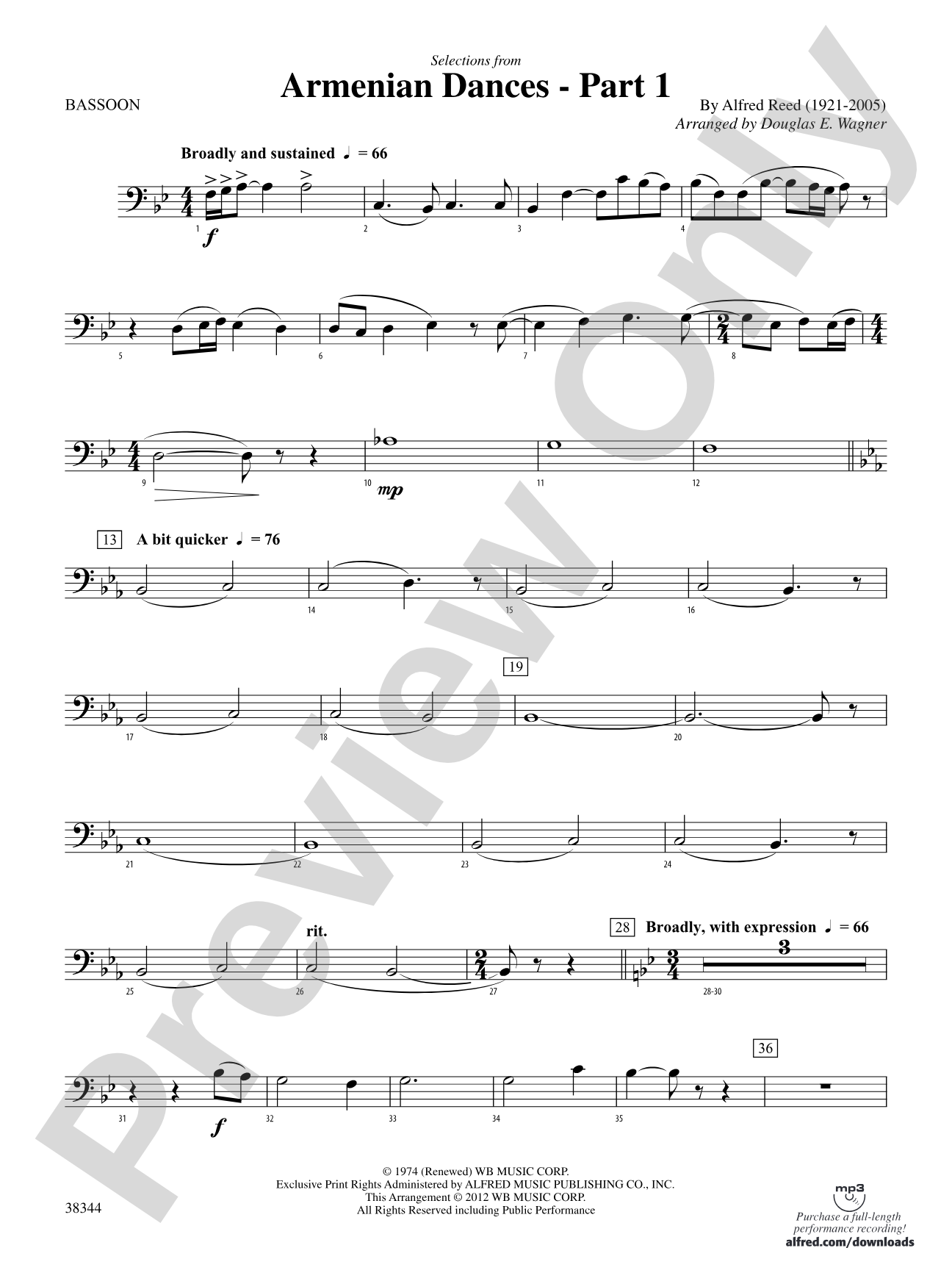 Armenian Dances, Part 1, Selections from: Bassoon