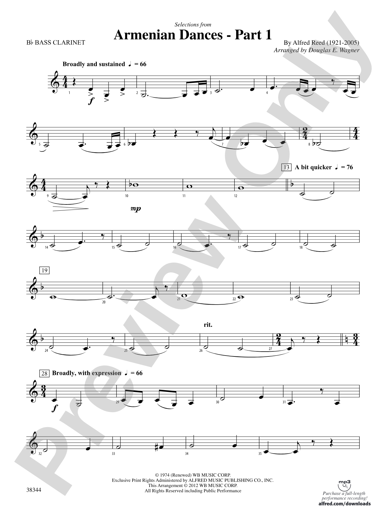 Armenian Dances, Part 1, Selections from: B-flat Bass Clarinet