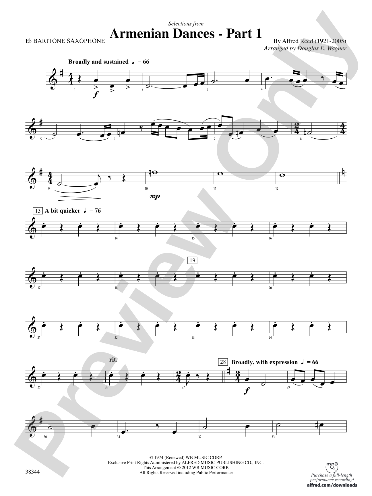 Armenian Dances, Part 1, Selections from: E-flat Baritone Saxophone