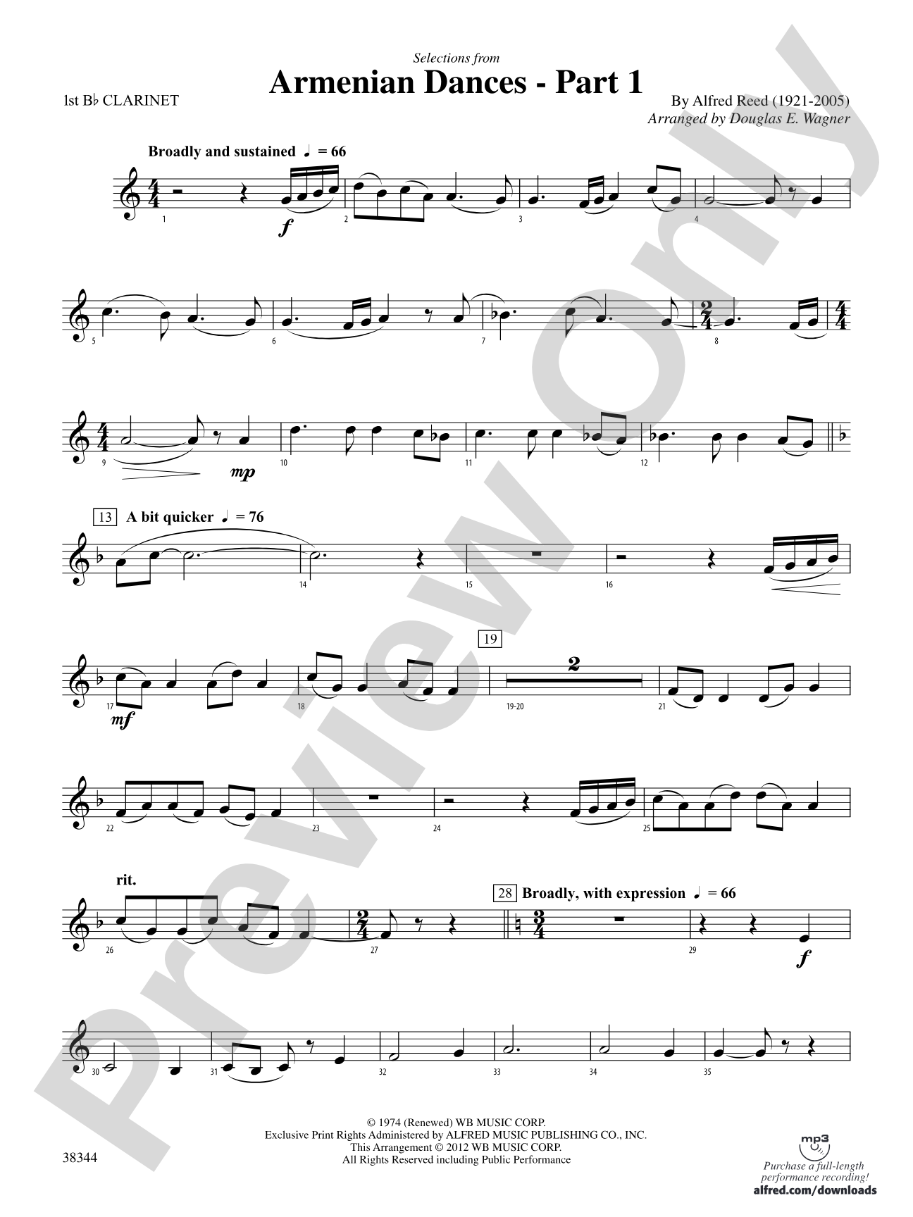 Armenian Dances, Part 1, Selections from: 1st B-flat Clarinet