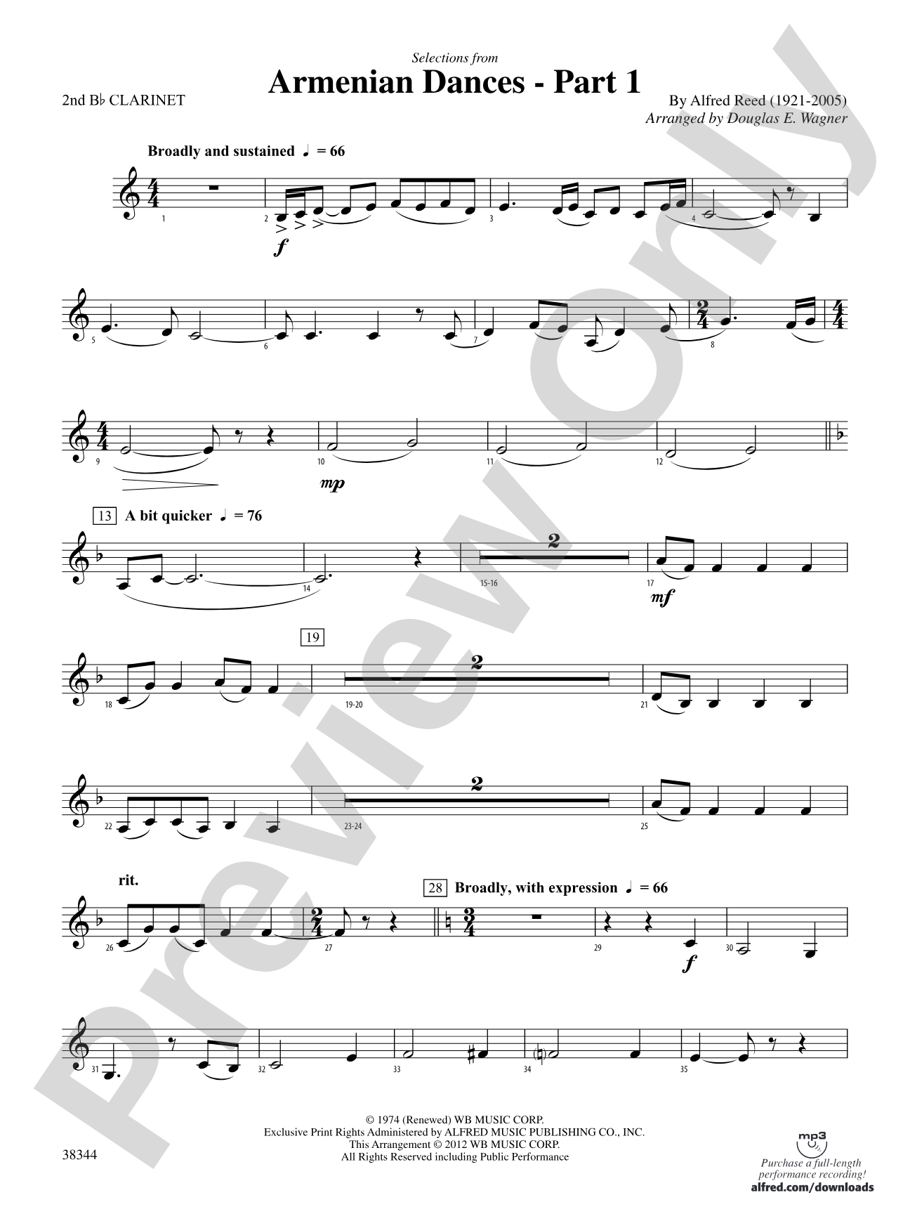 Armenian Dances, Part 1, Selections from: 2nd B-flat Clarinet