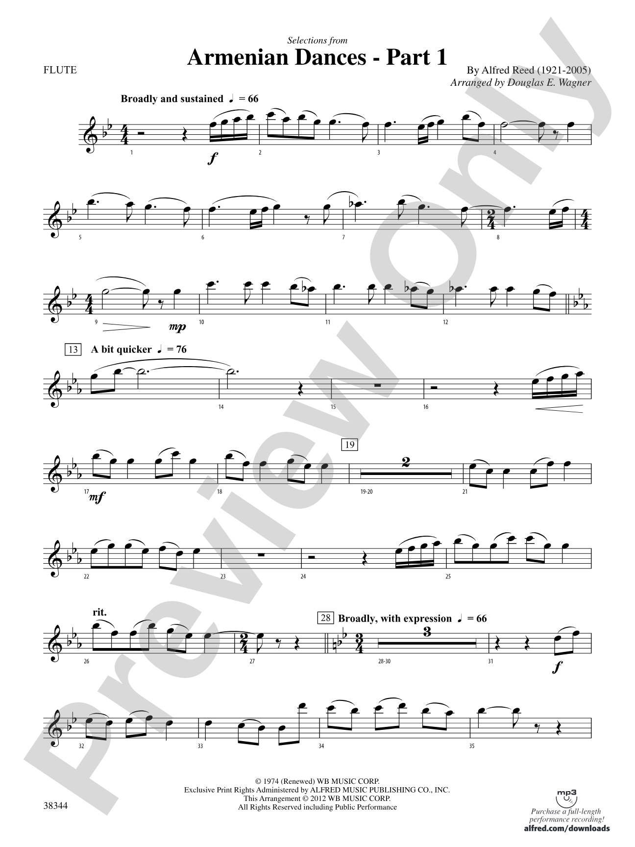 Armenian Dances, Part 1, Selections from: Flute
