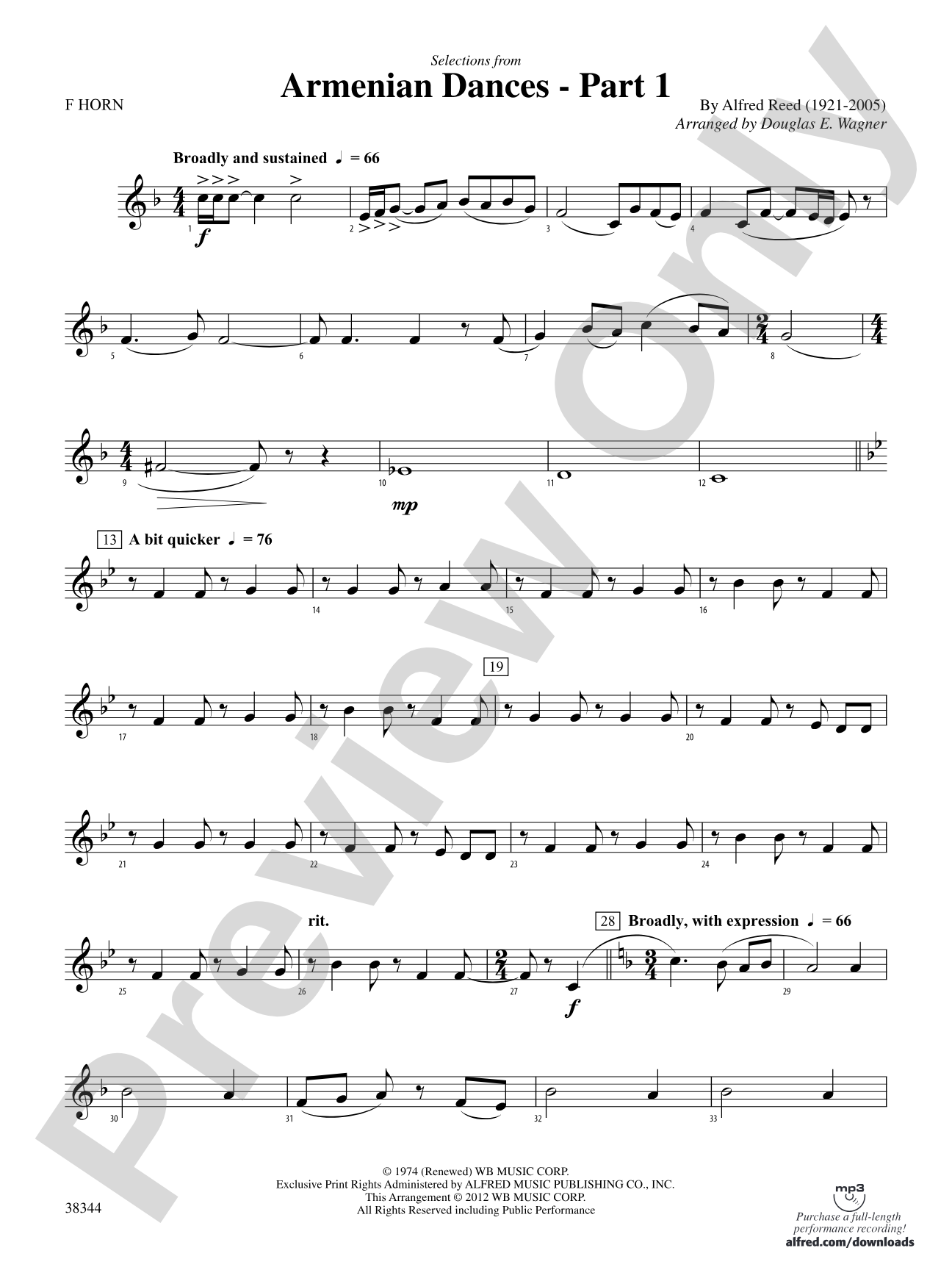 Armenian Dances, Part 1, Selections from: 1st F Horn