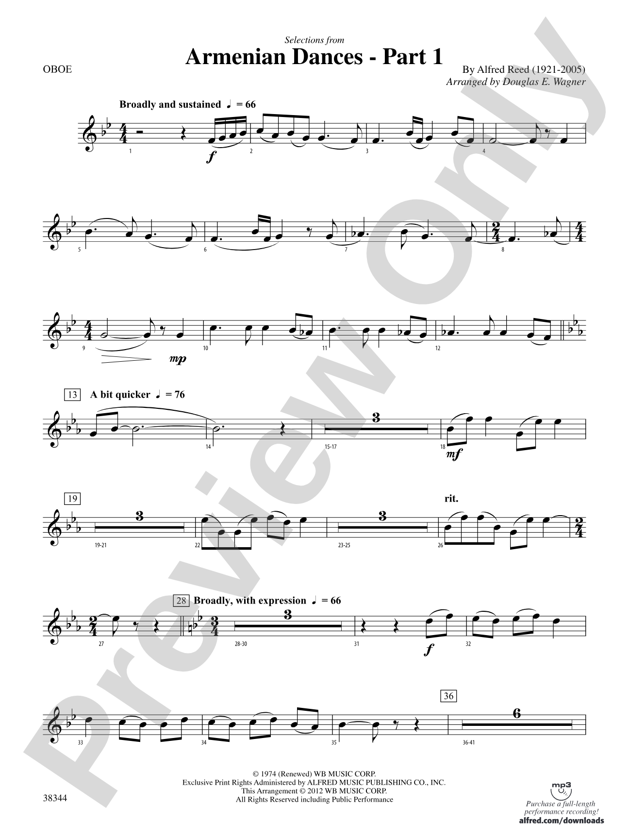Armenian Dances, Part 1, Selections from: Oboe