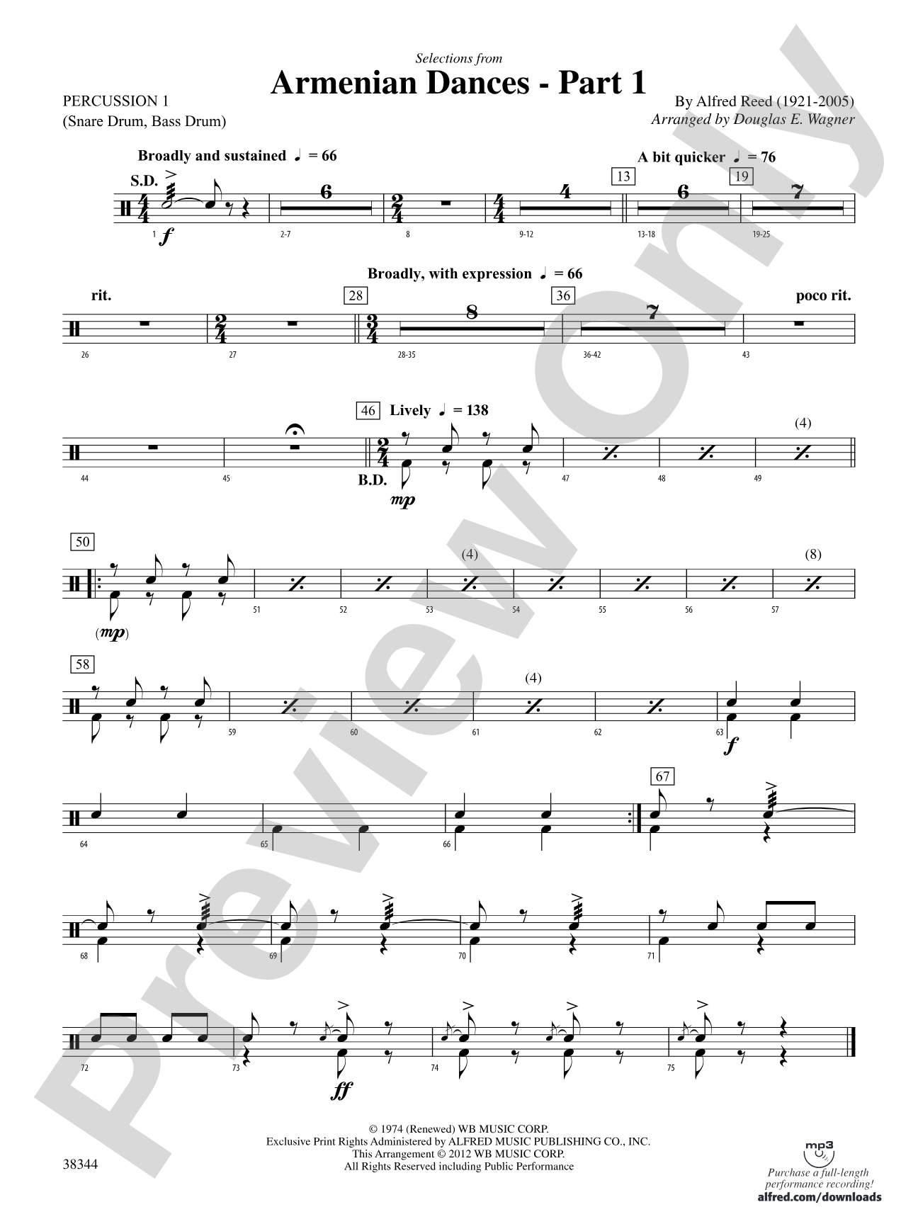 Armenian Dances, Part 1, Selections from: 1st Percussion