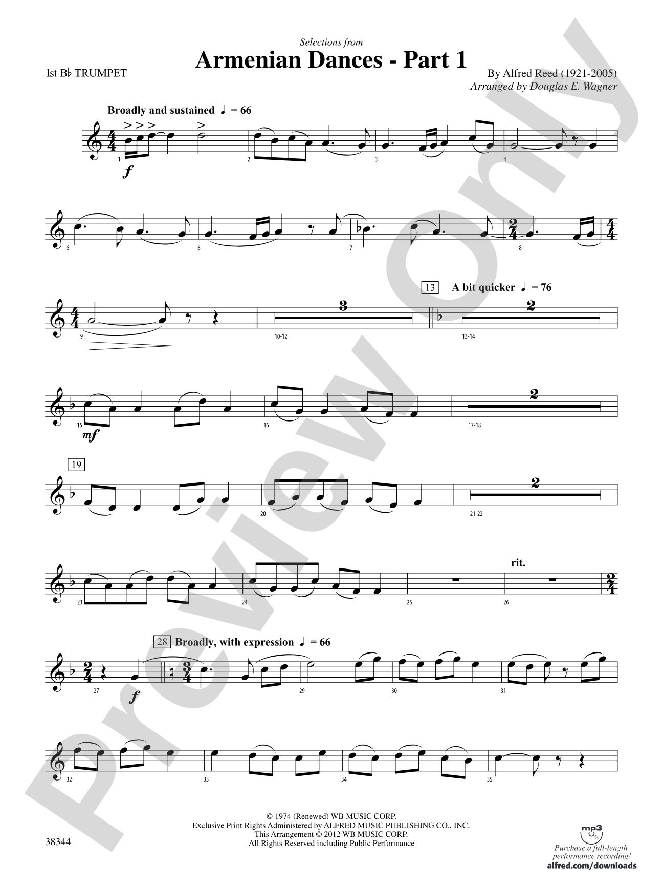 Armenian Dances, Part 1, Selections from: 1st B-flat Trumpet
