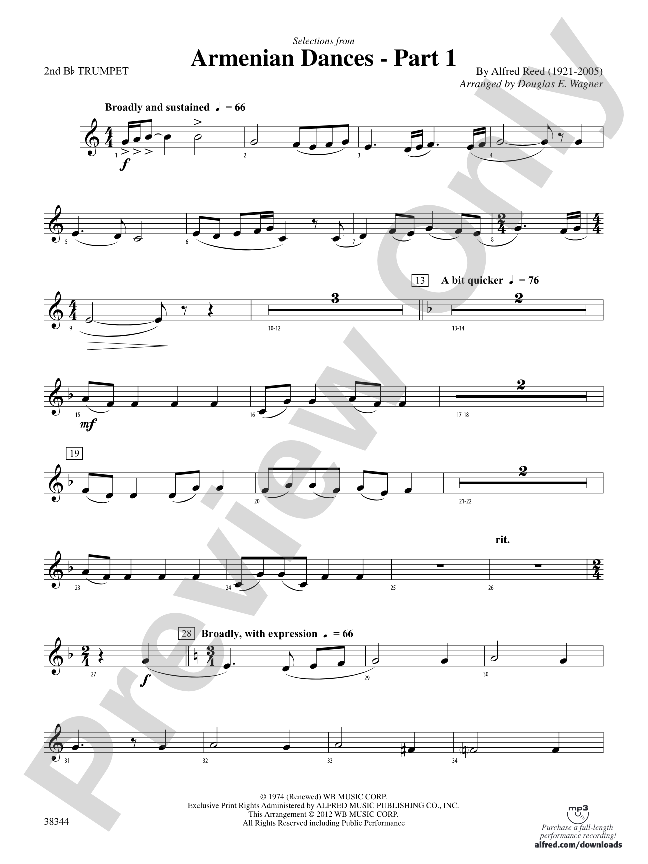 Armenian Dances, Part 1, Selections from: 2nd B-flat Trumpet
