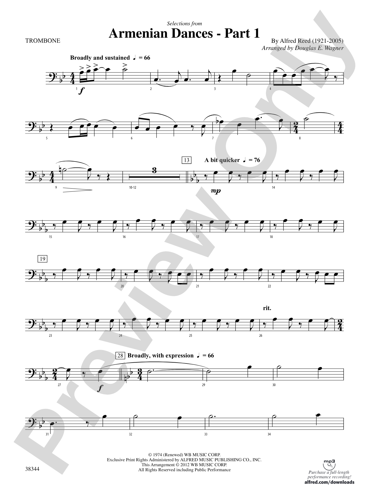 Armenian Dances, Part 1, Selections from: 1st Trombone