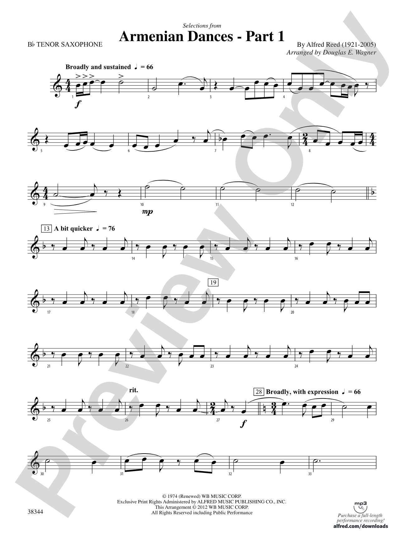 Armenian Dances, Part 1, Selections from: B-flat Tenor Saxophone