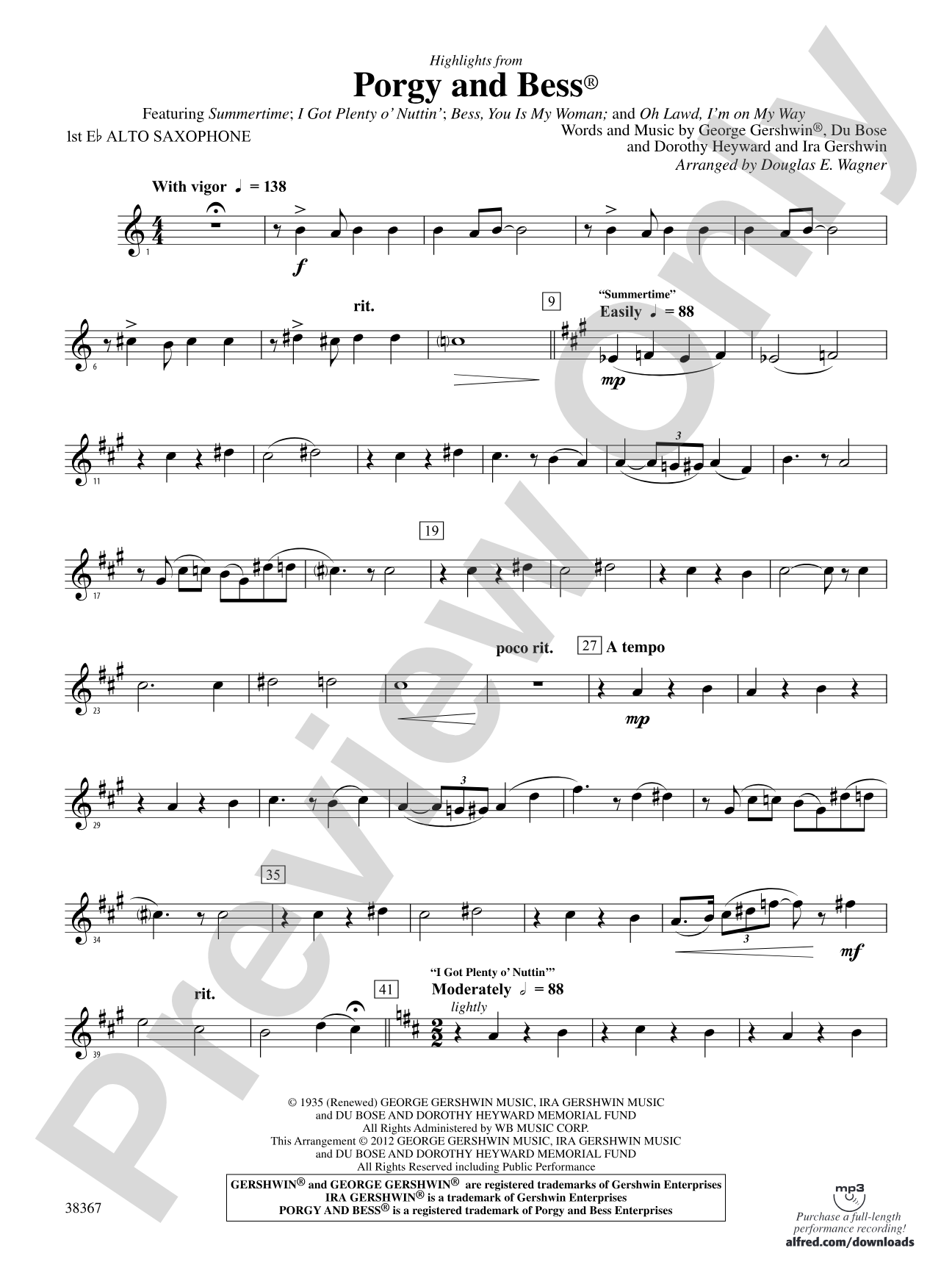 Porgy and Bess®, Highlights from: E-flat Alto Saxophone