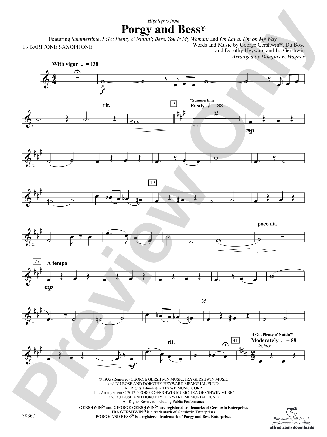 Porgy and Bess®, Highlights from: E-flat Baritone Saxophone