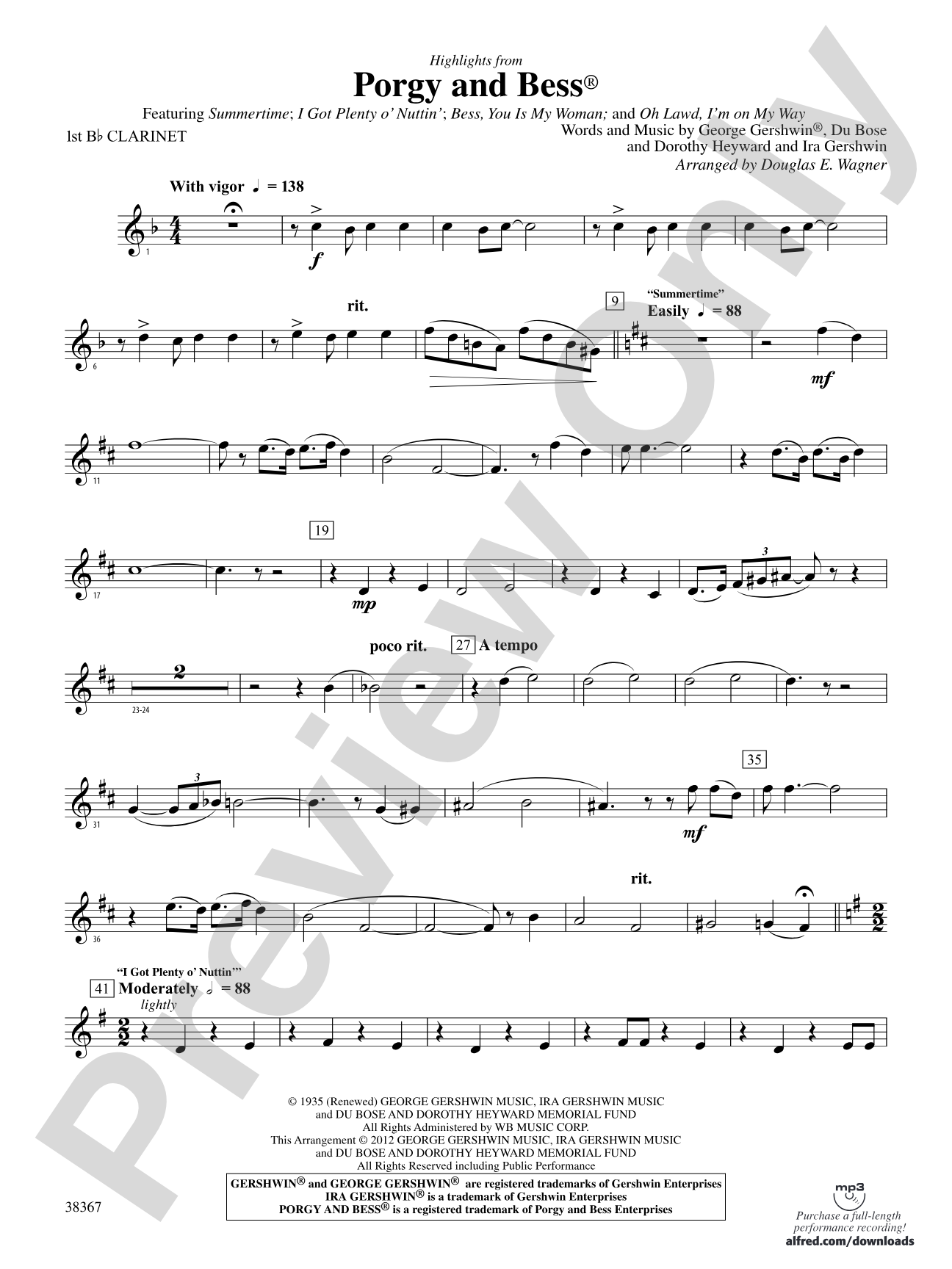 Porgy and Bess®, Highlights from: 1st B-flat Clarinet