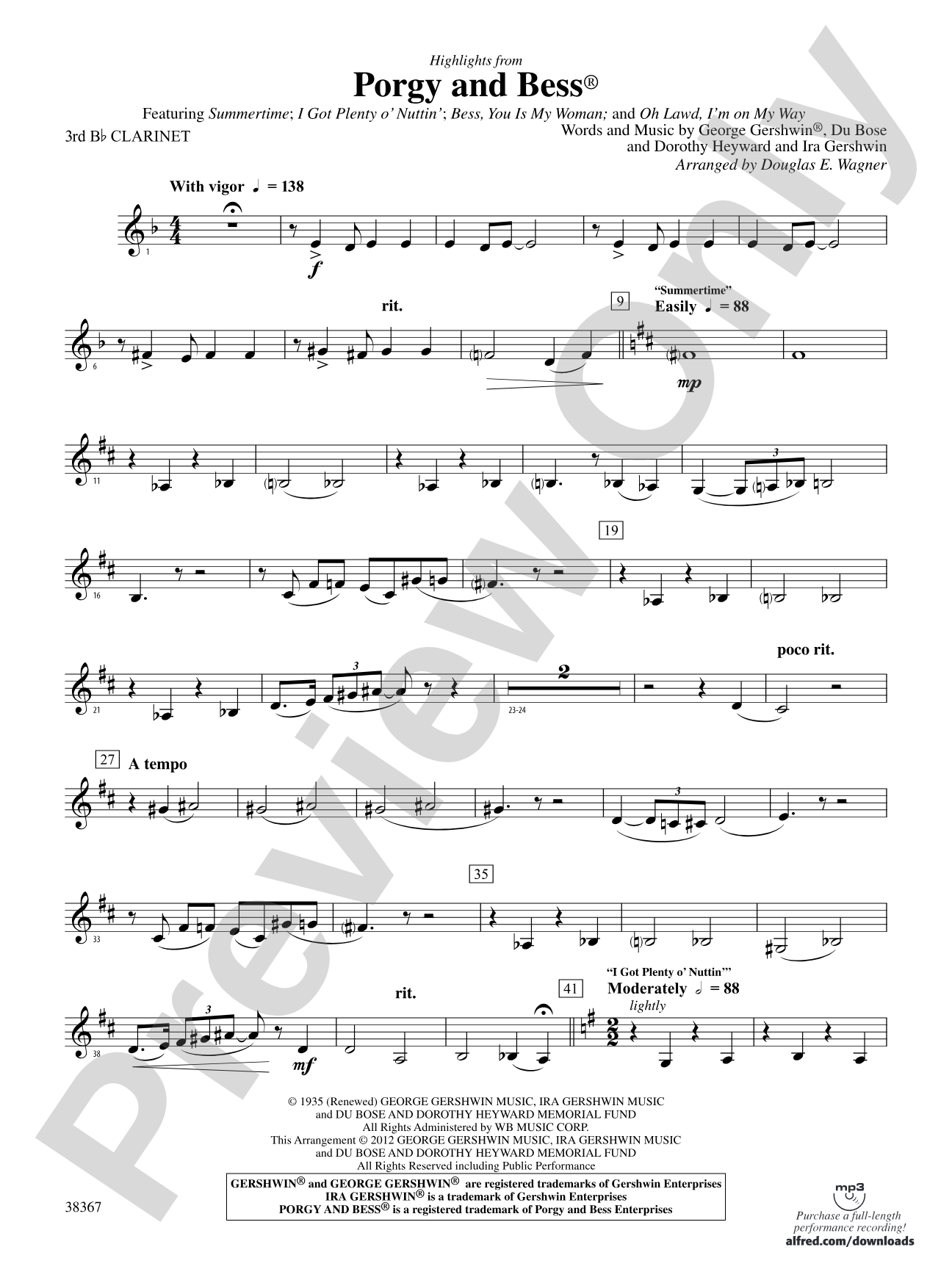 Porgy and Bess®, Highlights from: 3rd B-flat Clarinet