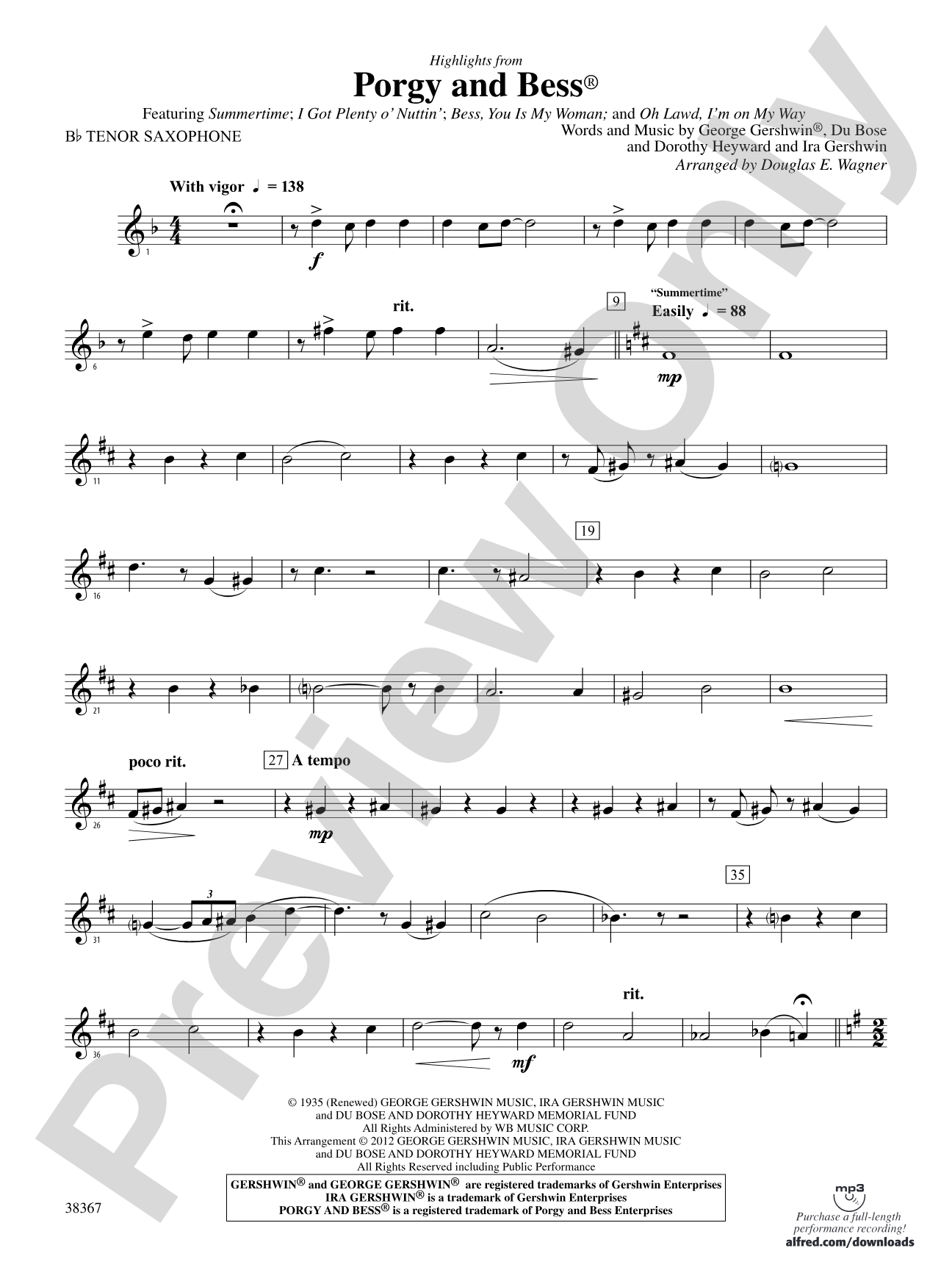 Porgy and Bess®, Highlights from: B-flat Tenor Saxophone