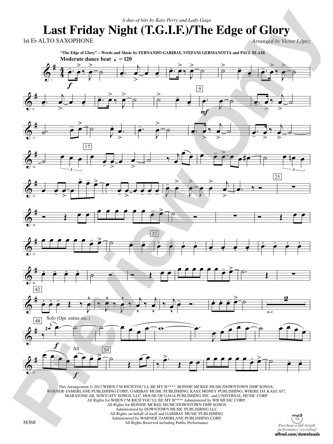 Last Friday Night (T.G.I.F) / The Edge of Glory: E-flat Alto Saxophone