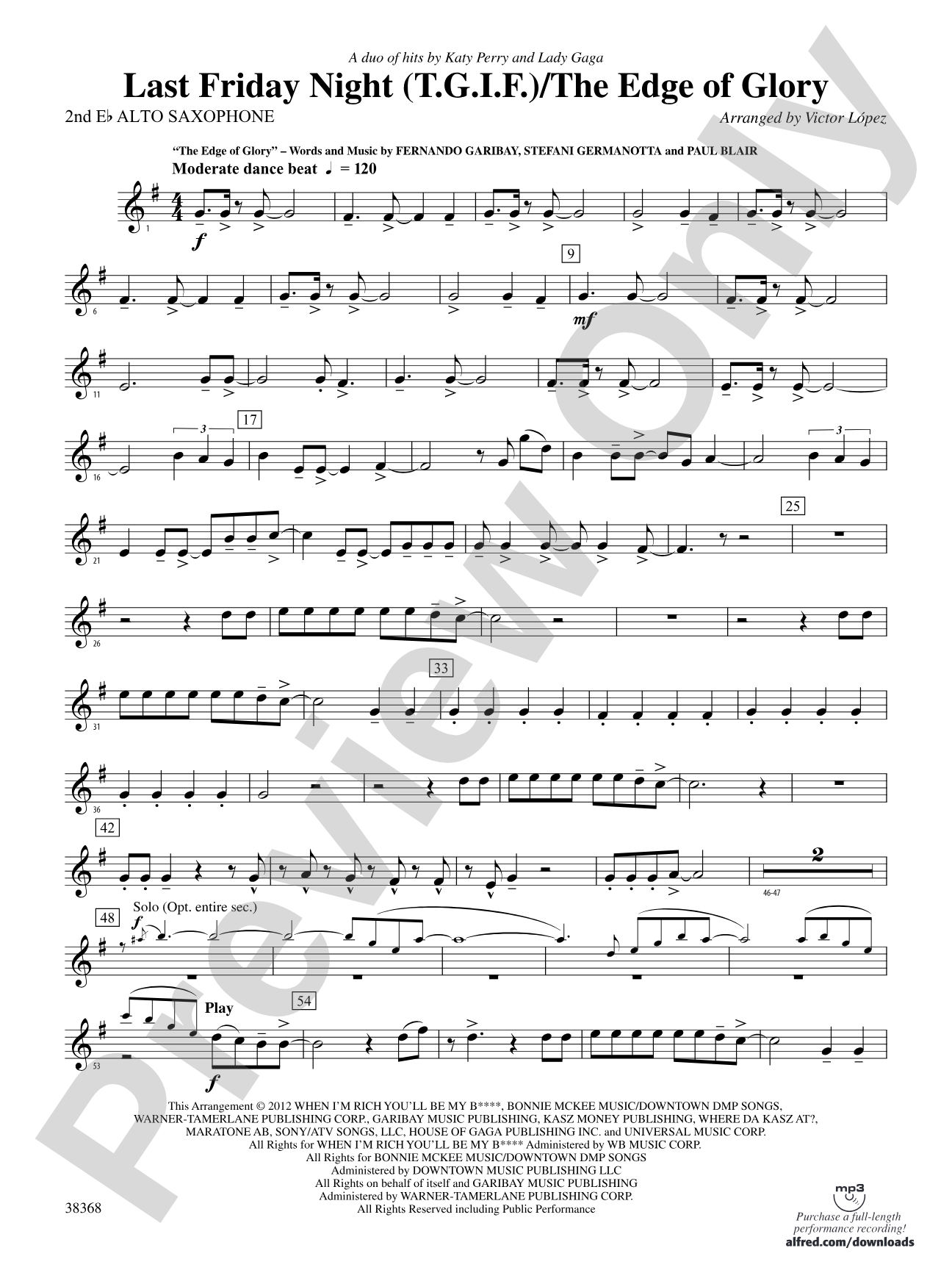 Last Friday Night (T.G.I.F) / The Edge of Glory: 2nd E-flat Alto Saxophone