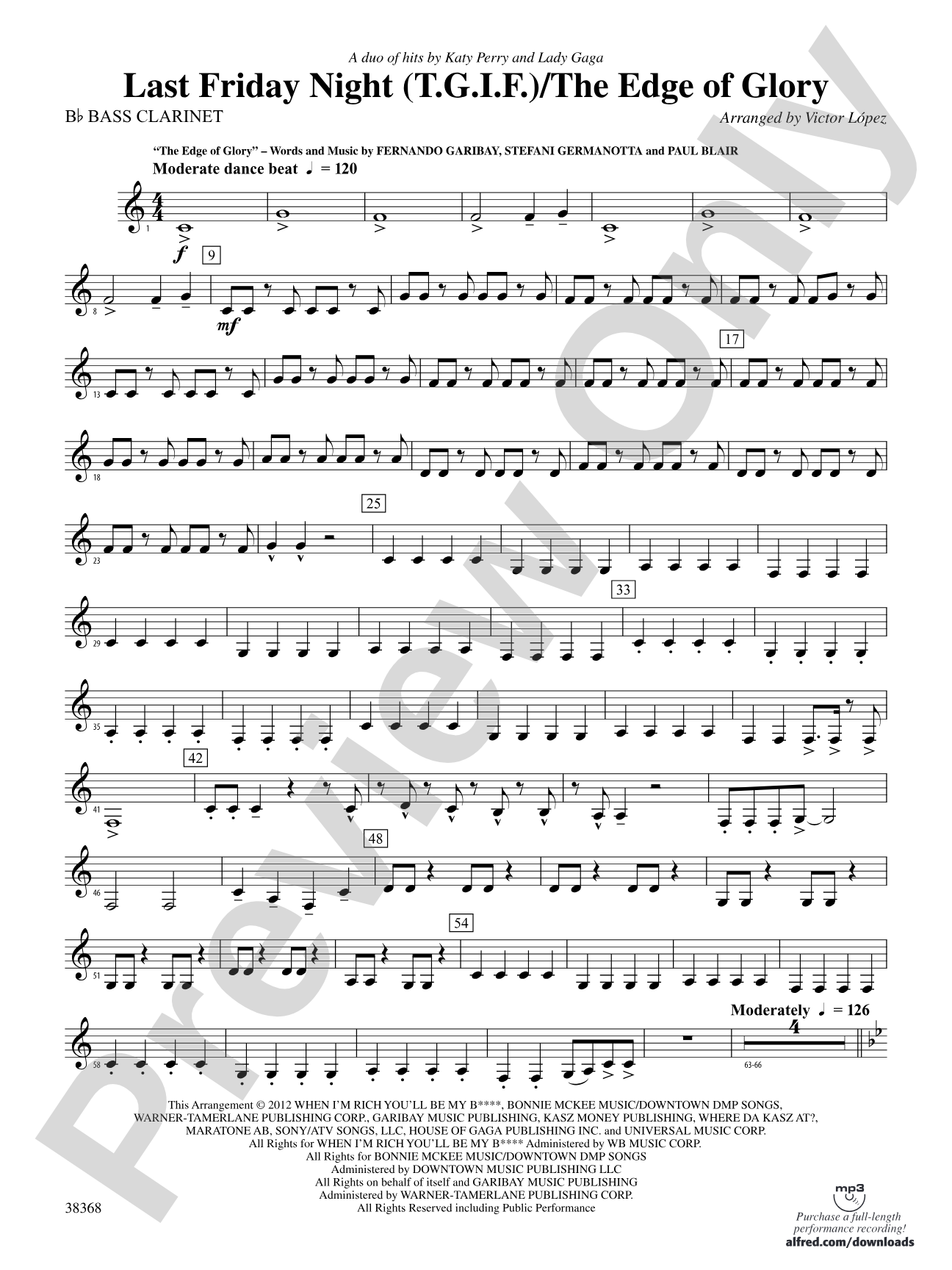 Last Friday Night (T.G.I.F) / The Edge of Glory: B-flat Bass Clarinet