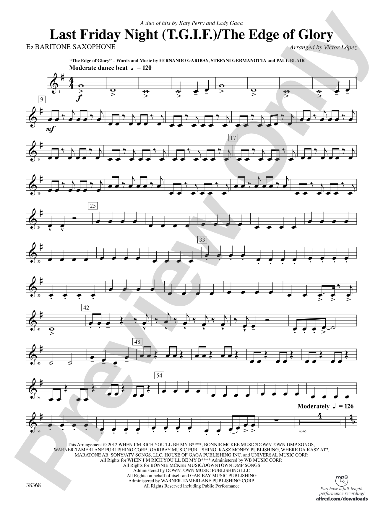 Last Friday Night (T.G.I.F) / The Edge of Glory: E-flat Baritone Saxophone