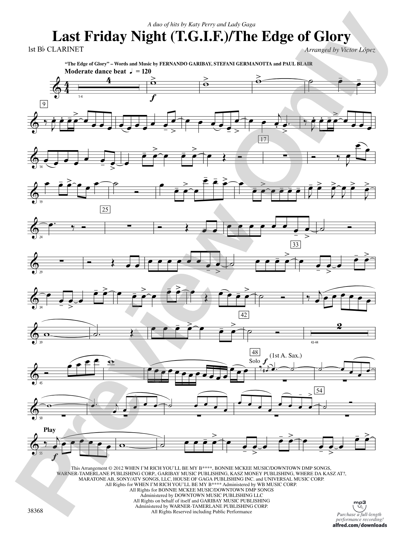 Last Friday Night (T.G.I.F) / The Edge of Glory: 1st B-flat Clarinet