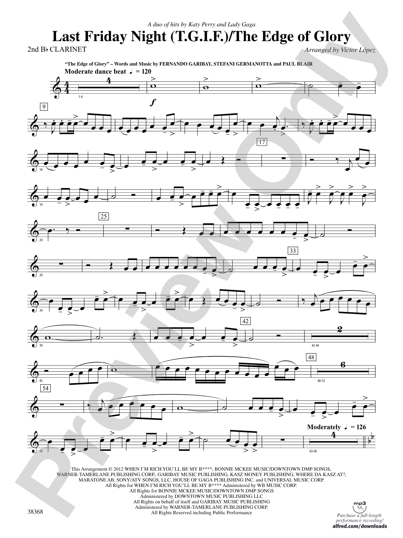 Last Friday Night (T.G.I.F) / The Edge of Glory: 2nd B-flat Clarinet