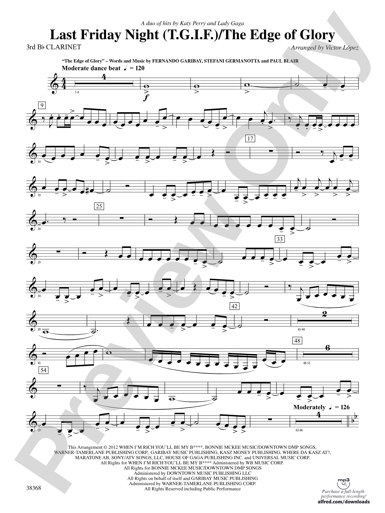 Last Friday Night (T.G.I.F) / The Edge of Glory: 3rd B-flat Clarinet