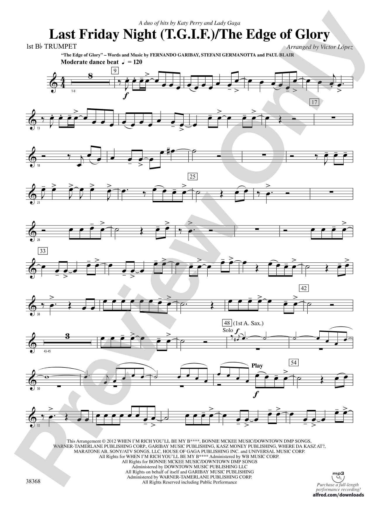 Last Friday Night (T.G.I.F) / The Edge of Glory: 1st B-flat Trumpet