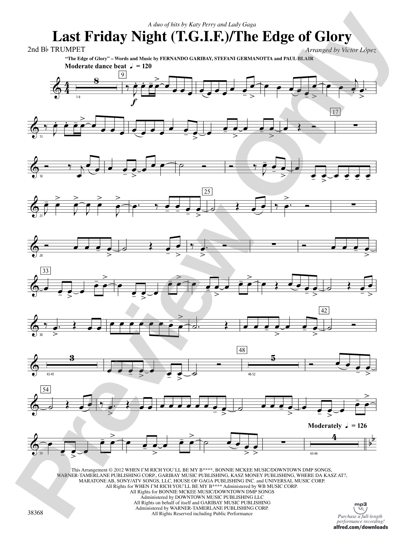 Last Friday Night (T.G.I.F) / The Edge of Glory: 2nd B-flat Trumpet