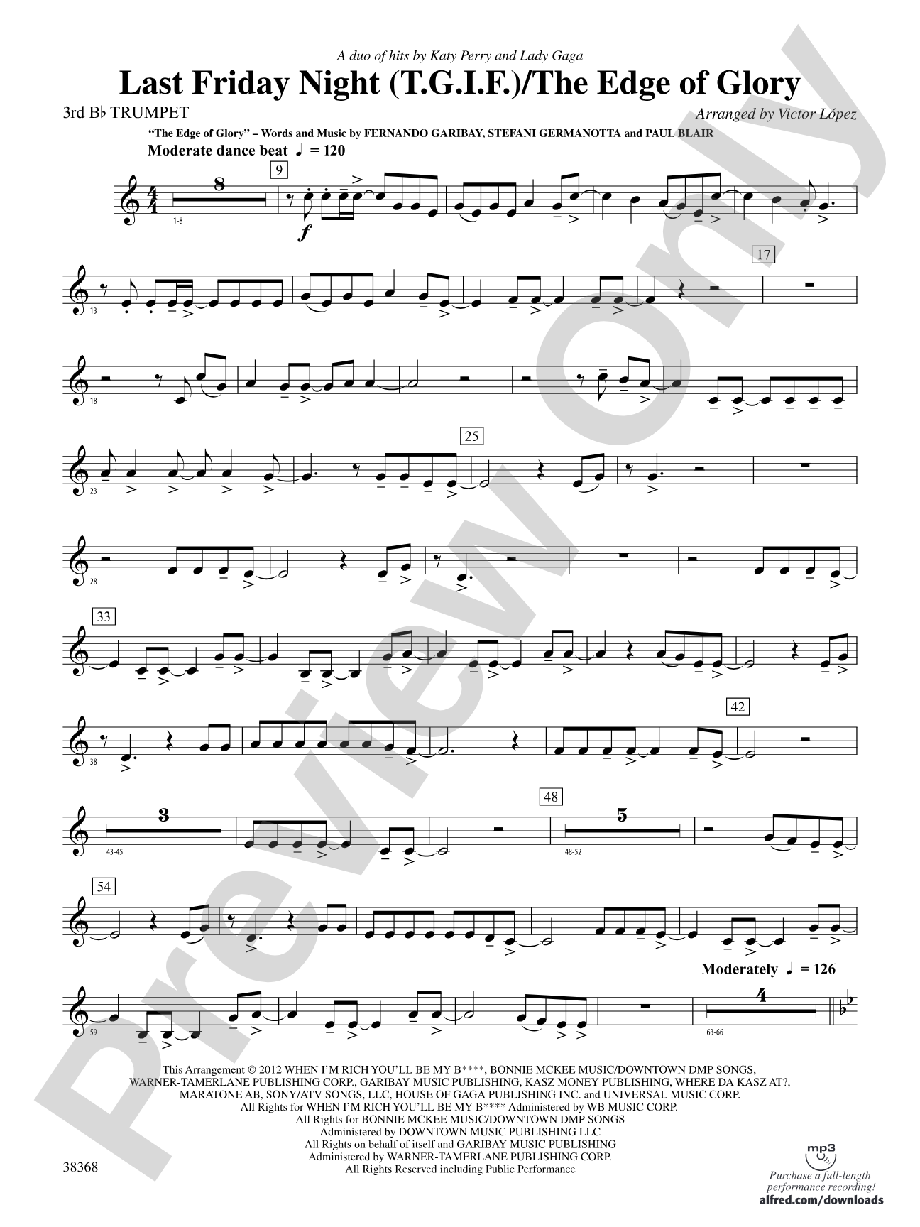 Last Friday Night (T.G.I.F) / The Edge of Glory: 3rd B-flat Trumpet
