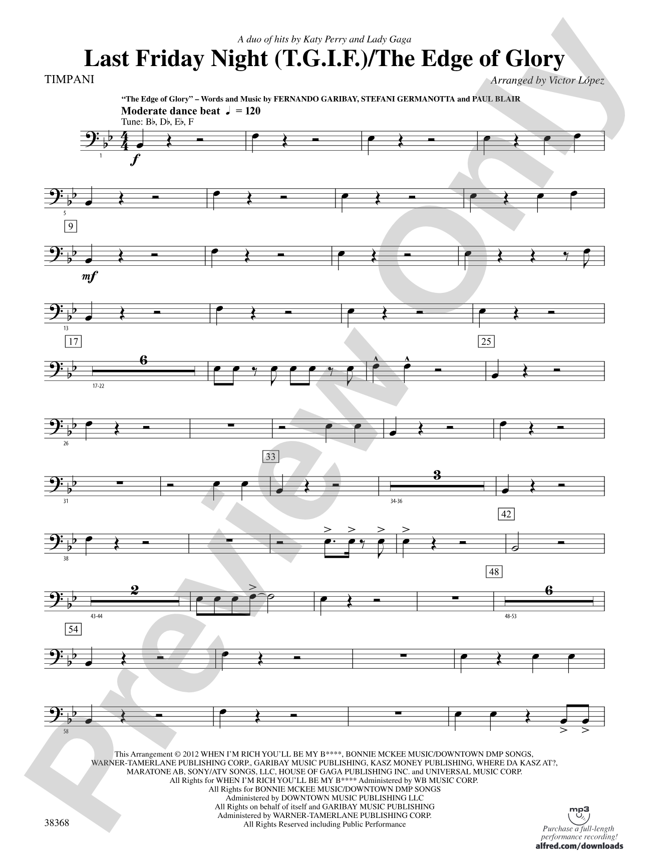Last Friday Night (T.G.I.F) / The Edge of Glory: Timpani