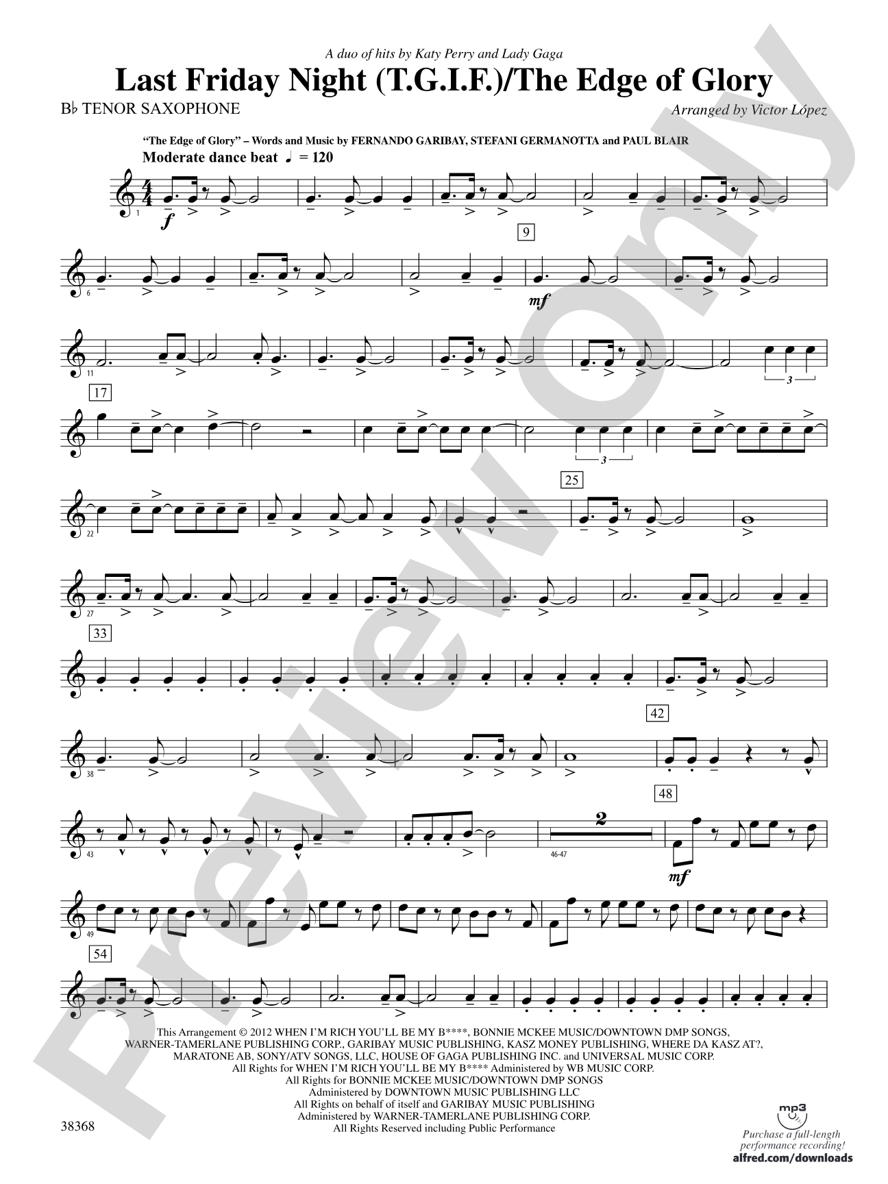 Last Friday Night (T.G.I.F) / The Edge of Glory: B-flat Tenor Saxophone